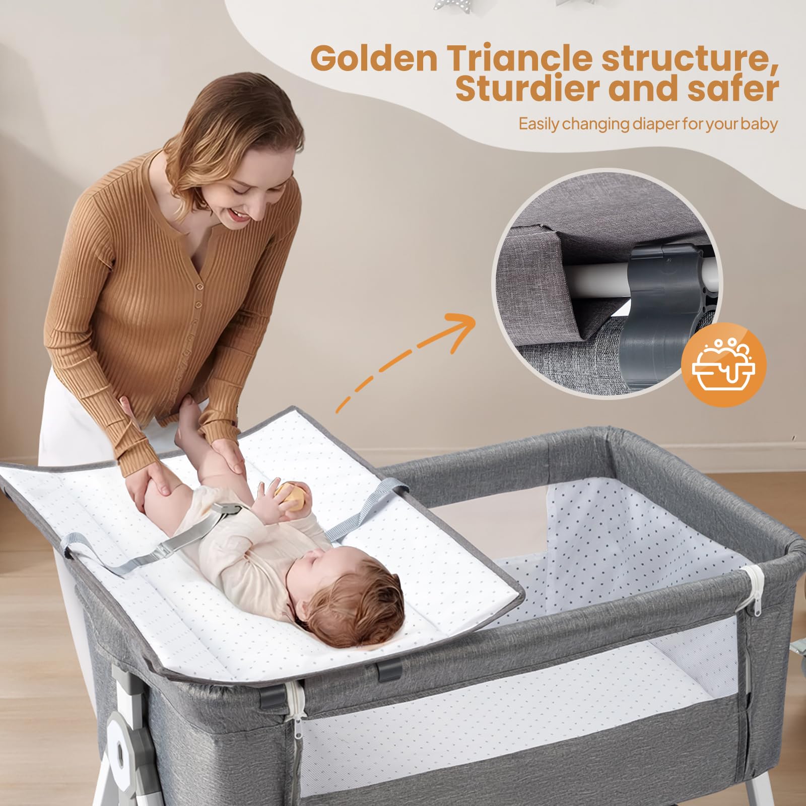 JOYMOR 4 in 1 Baby Bassinet Crib Bedside Sleeper with Changing Table