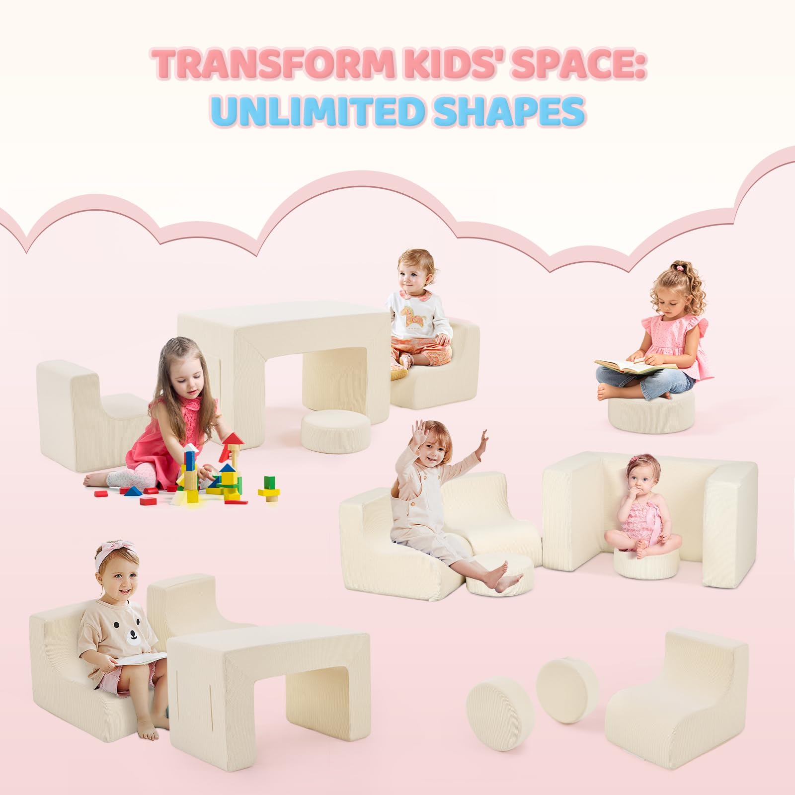 JOYMOR Modular Kids Play Couch Convertible Foam Sectional Sofa