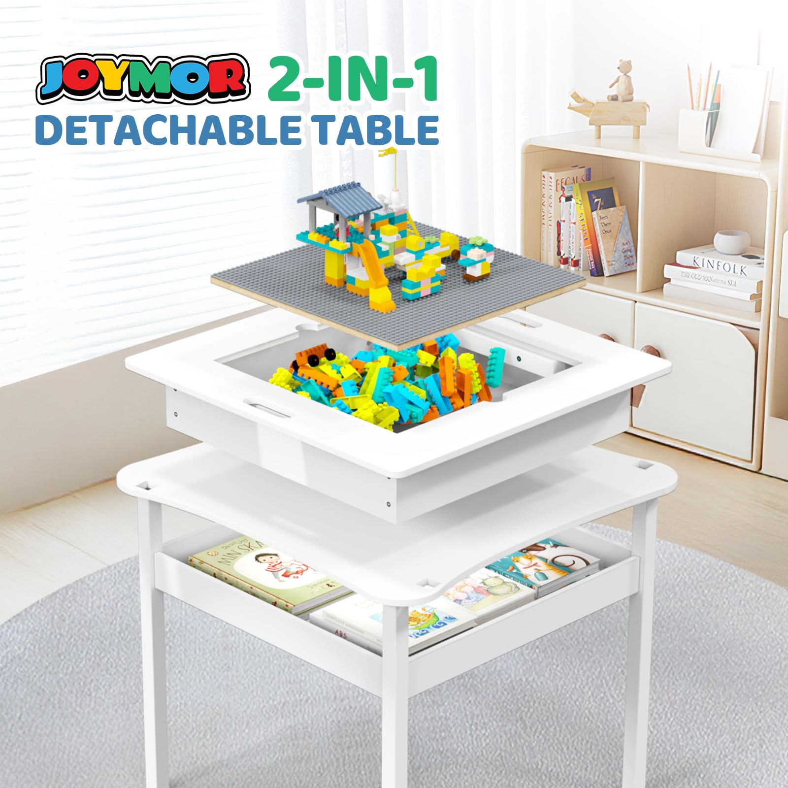 JOYMOR 2-in-1 Block Table Kids Play Table with Storage