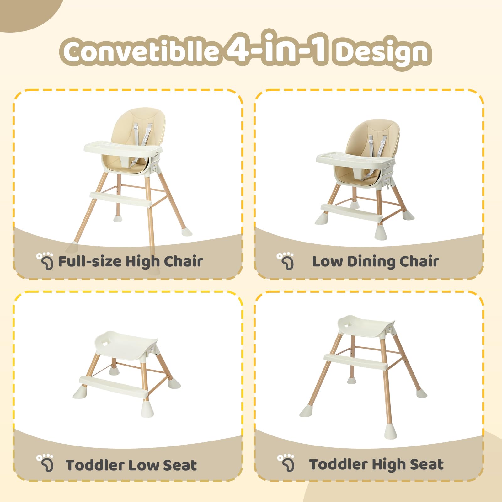 JOYMOR 5-in-1 High Chair with Double Tray and Harness for Toddlers