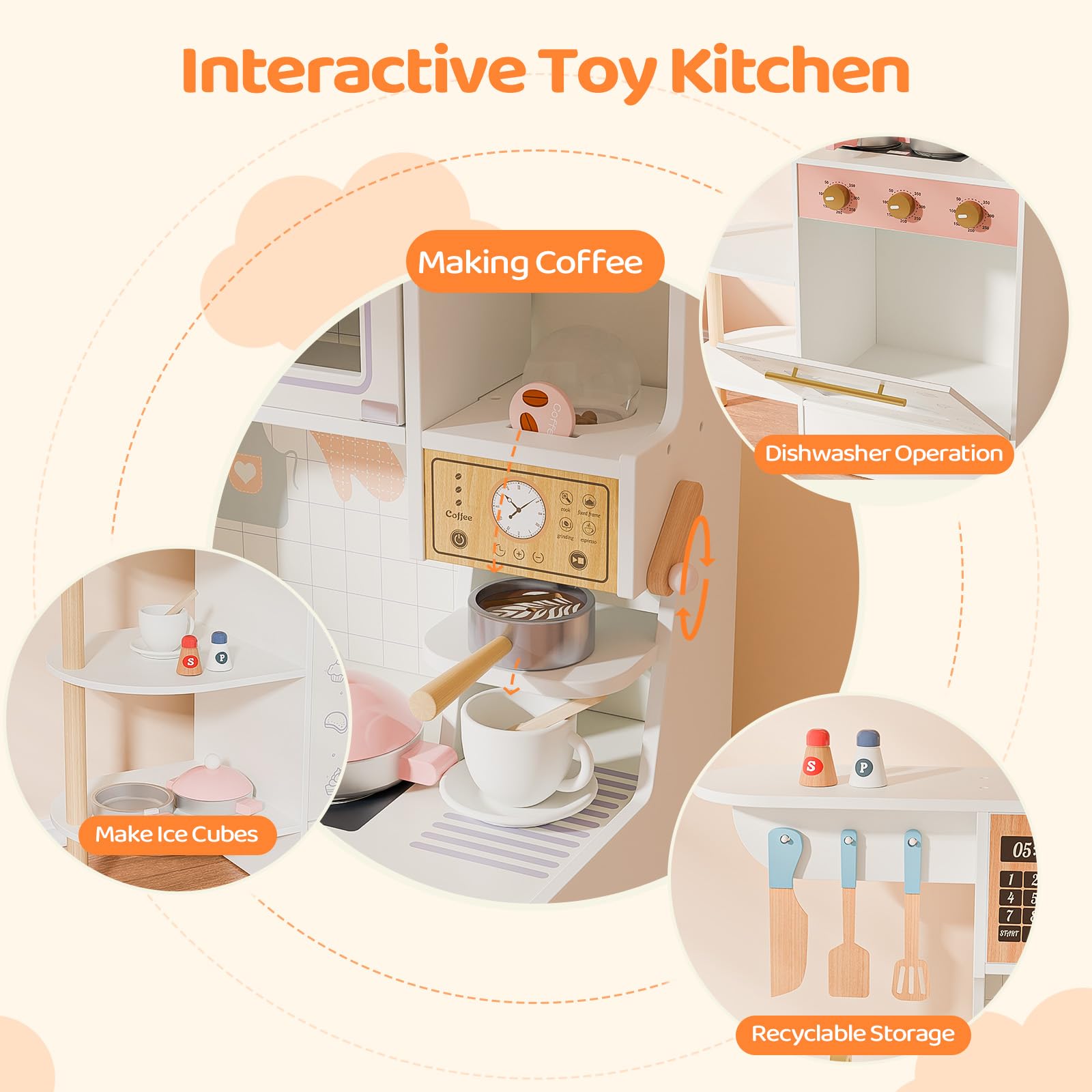 JOYMOR Kids Wooden Play Kitchen Set Modern Pretend Kitchen