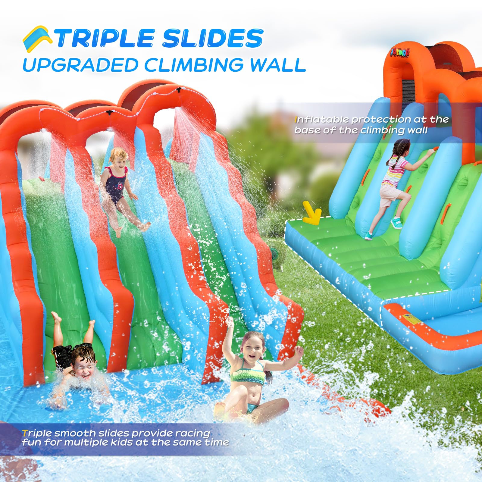 JOYMOR 10-in-1 Kids Backyard Inflatable Bounce House with 3 Water Slides