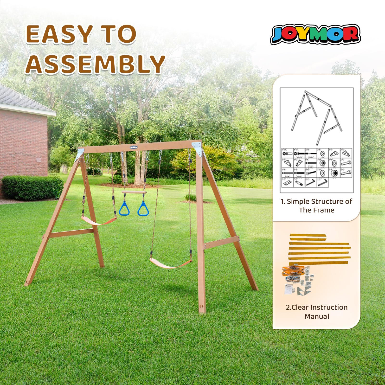 JOYMOR A-Frame Wooden Swing Set 390lbs