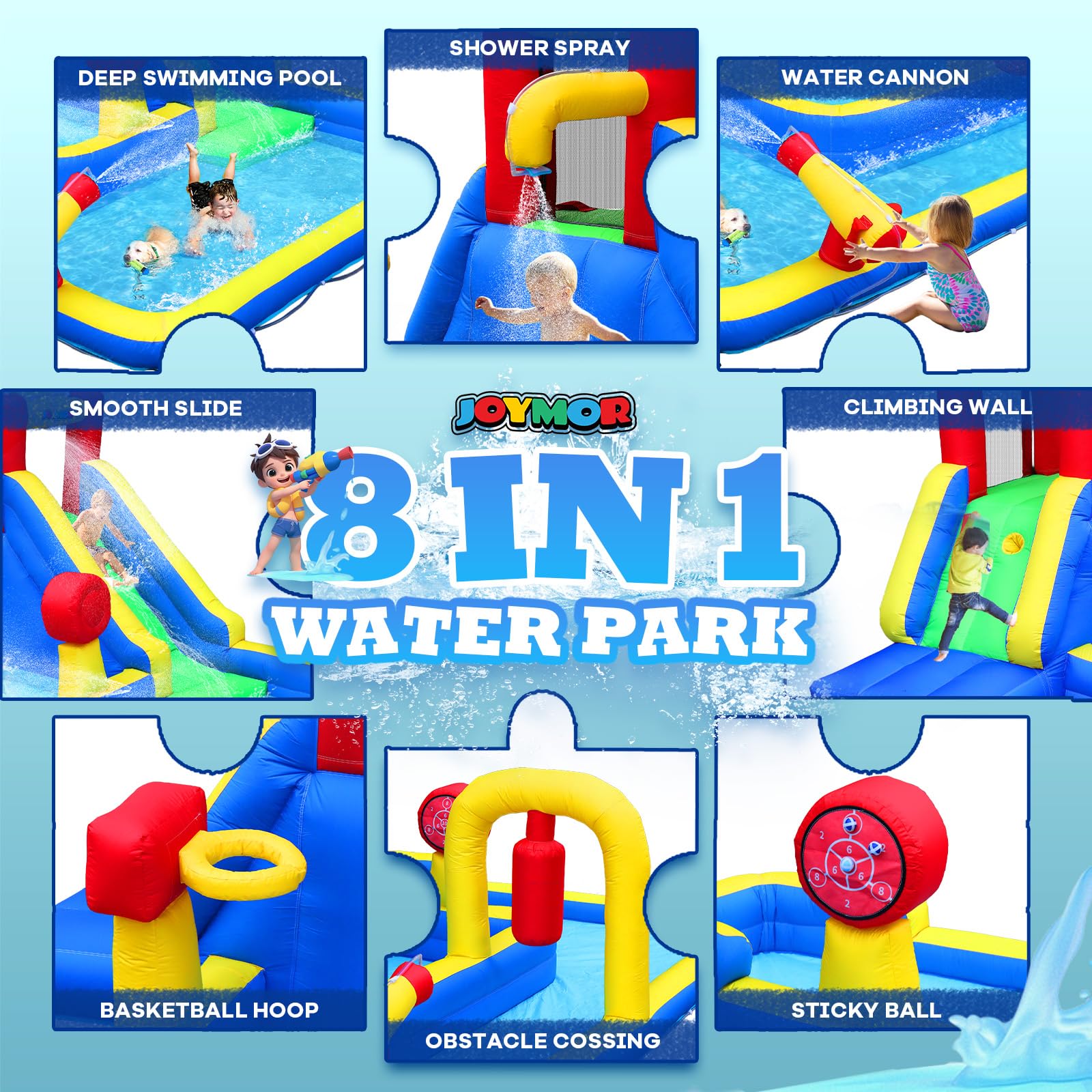 JOYMOR 10-in-1 Inflatable Water Slide Bounce House for Kids Backyard Party