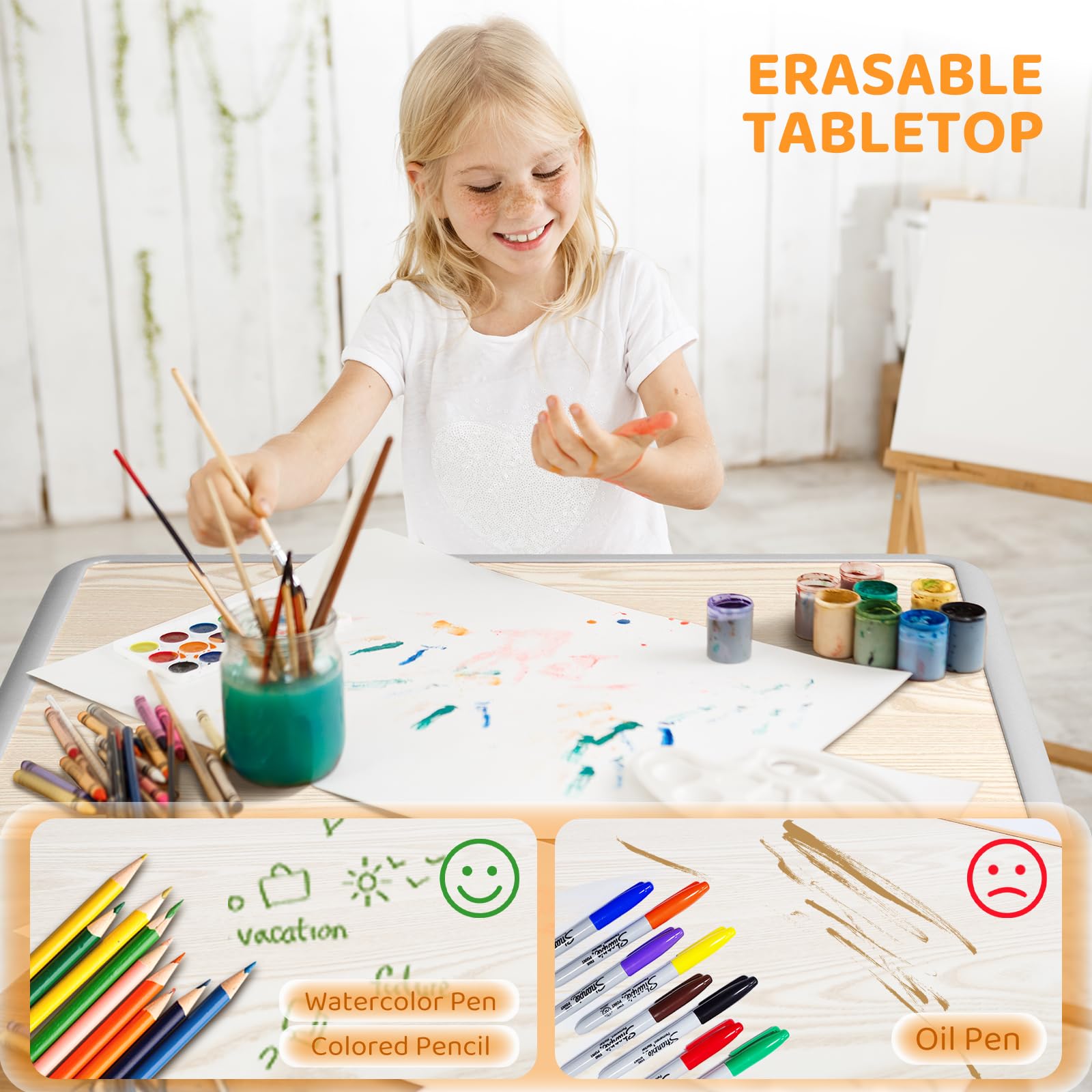 JOYMOR Kids Table and Chairs Set Height Adjustable Toddler Desktop