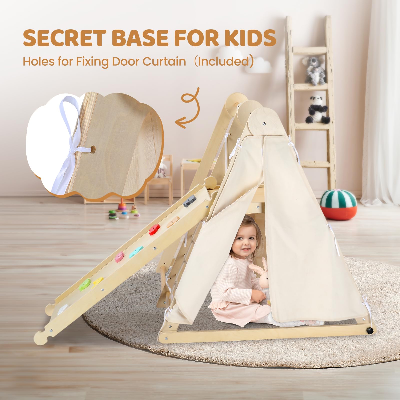 Joymor Wooden Pikler Triangle Set Montessori Climbing Adventure for Toddlers