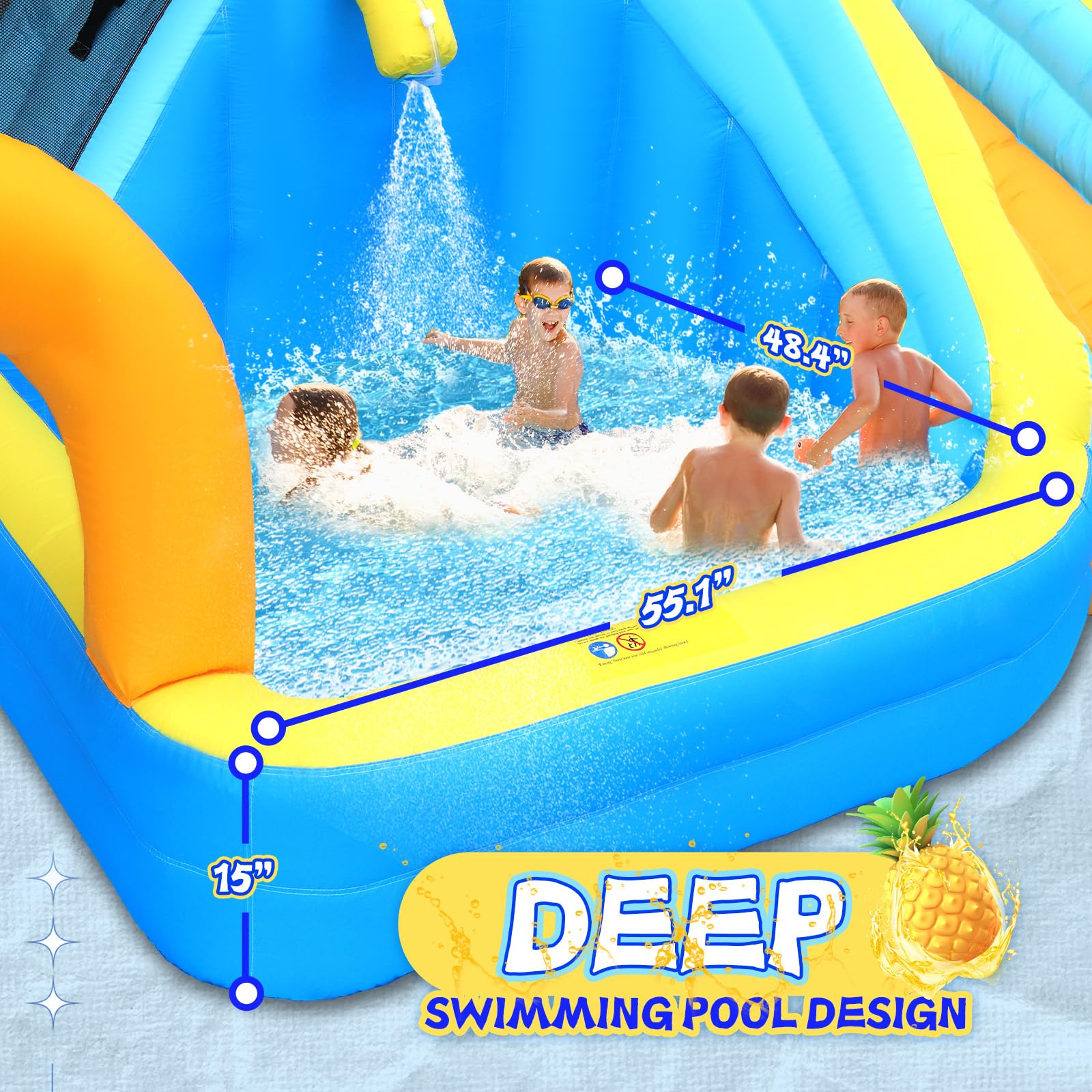 JOYMOR Heavy Duty Inflatable Water Slide with Deep Splash Pool and Blower Basketball Hoop Backyard