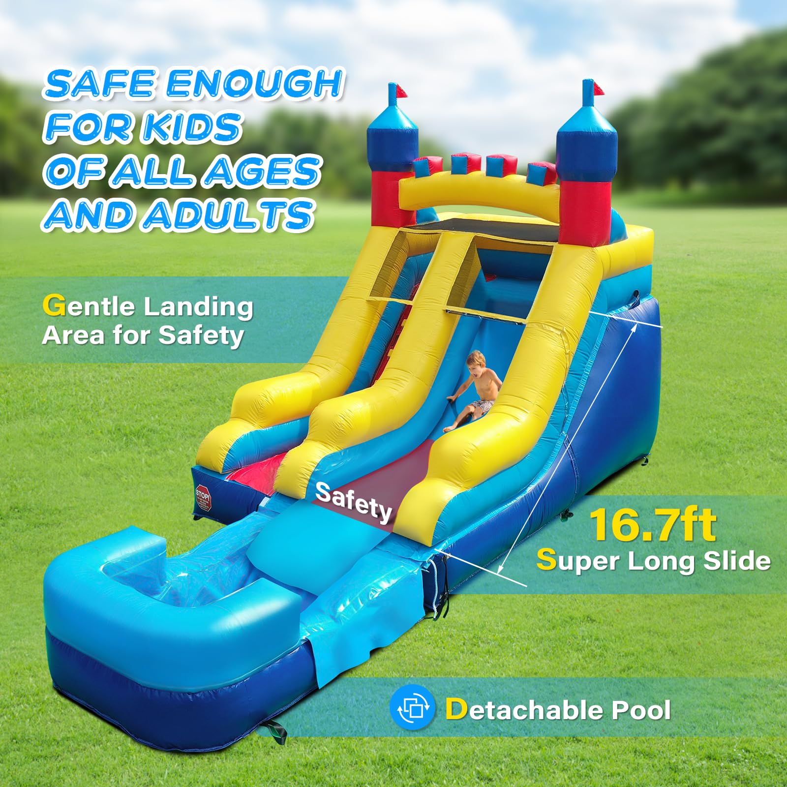 JOYMOR Commercial-Grade Inflatable Bounce House with Splash Pool and Slide