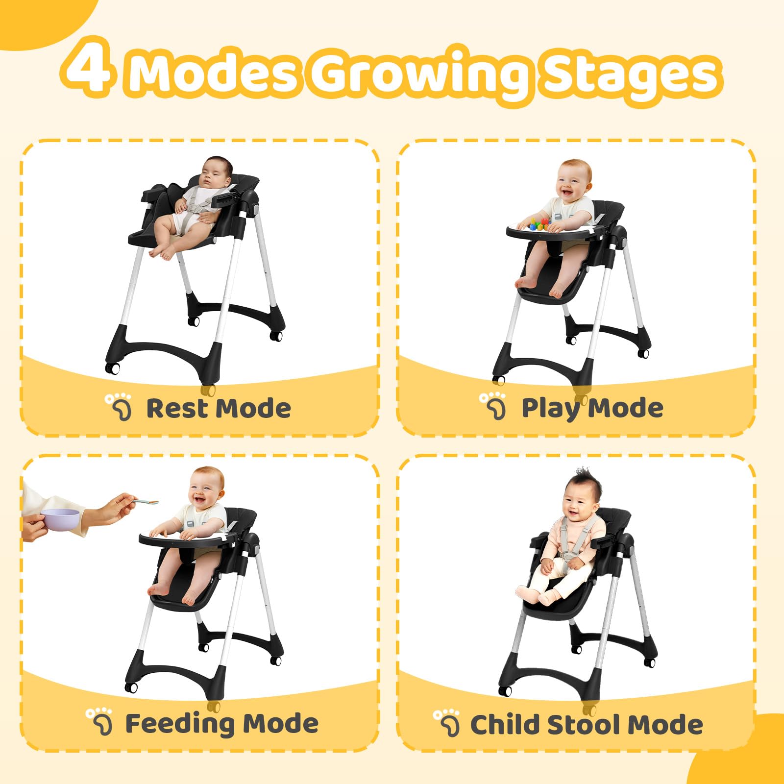 baby trend high chair 5-in-1 JOYMOR 4 in 1 Foldable Baby High Chair/Convertible Highchair for Eating/Height Adjustble and Multiple Recline Black one_size