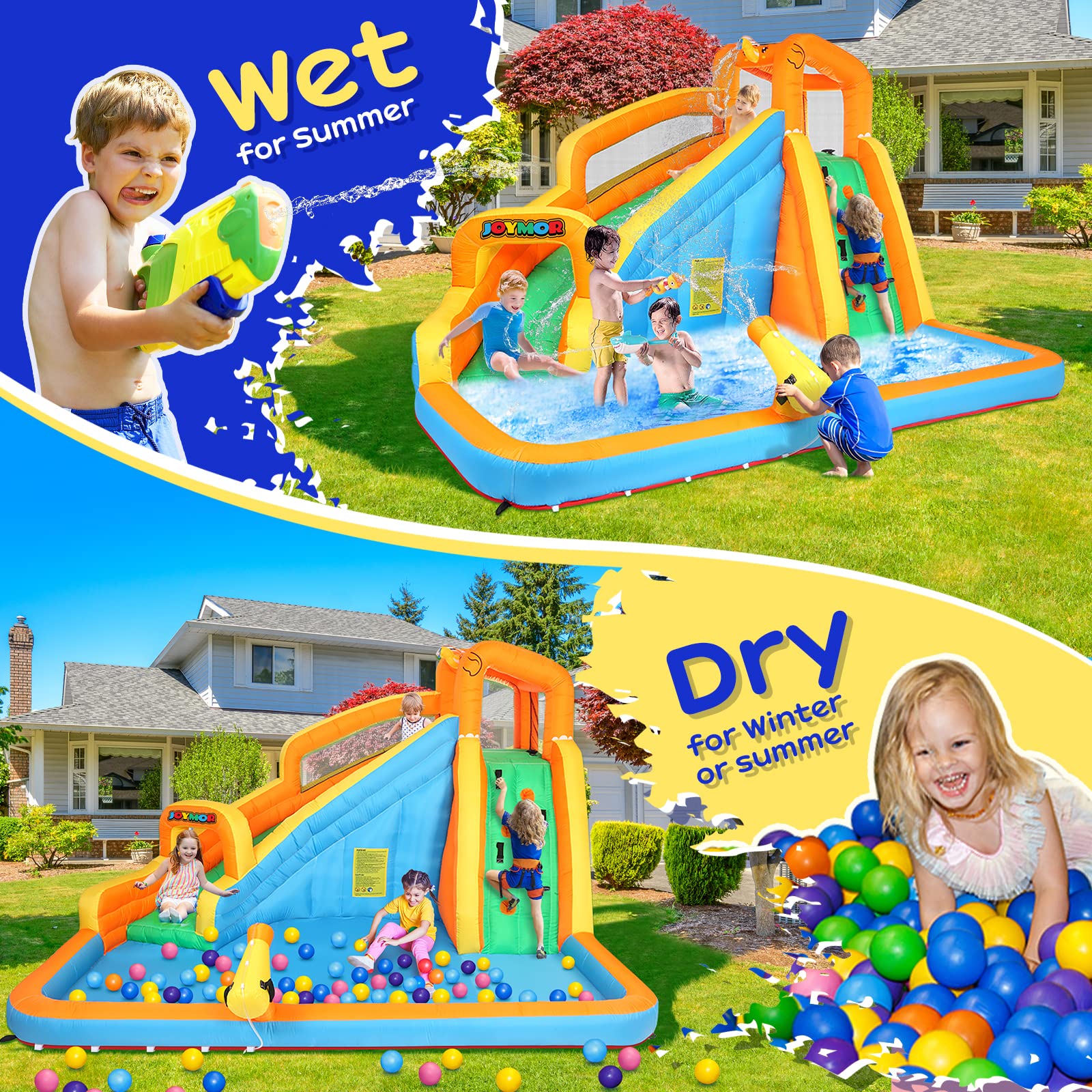 JOYMOR Kids Inflatable Water Slide Castle – Backyard Summer Bounce House with Pool