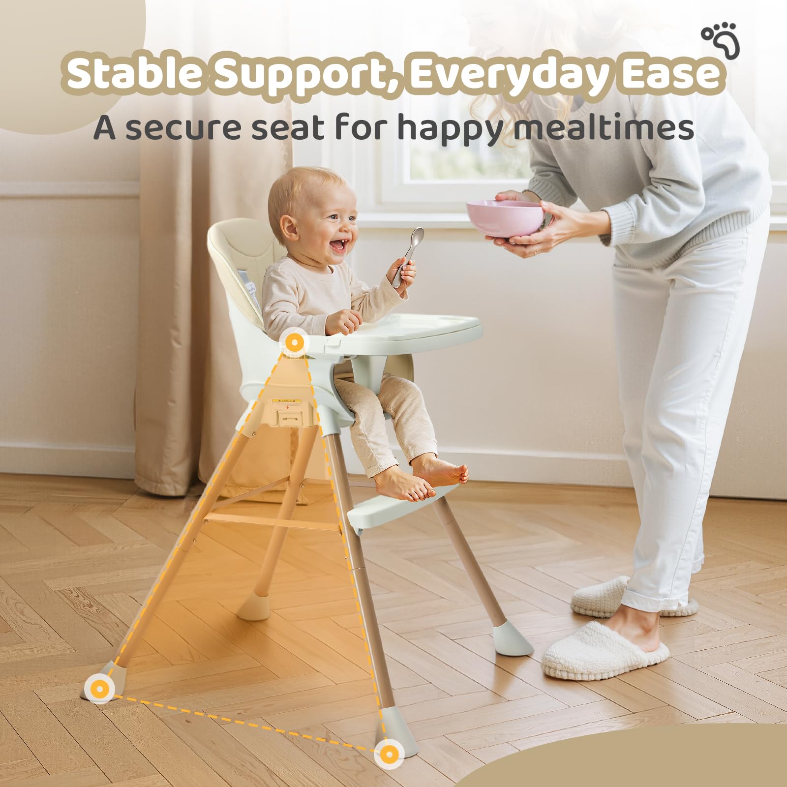 JOYMOR 5-in-1 High Chair with Double Tray and Harness for Toddlers