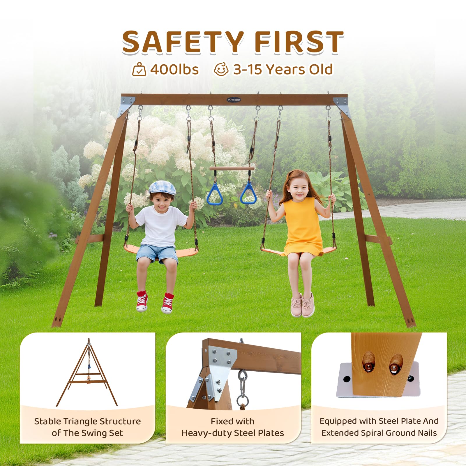 JOYMOR A-Frame Wooden Swing Set 390lbs