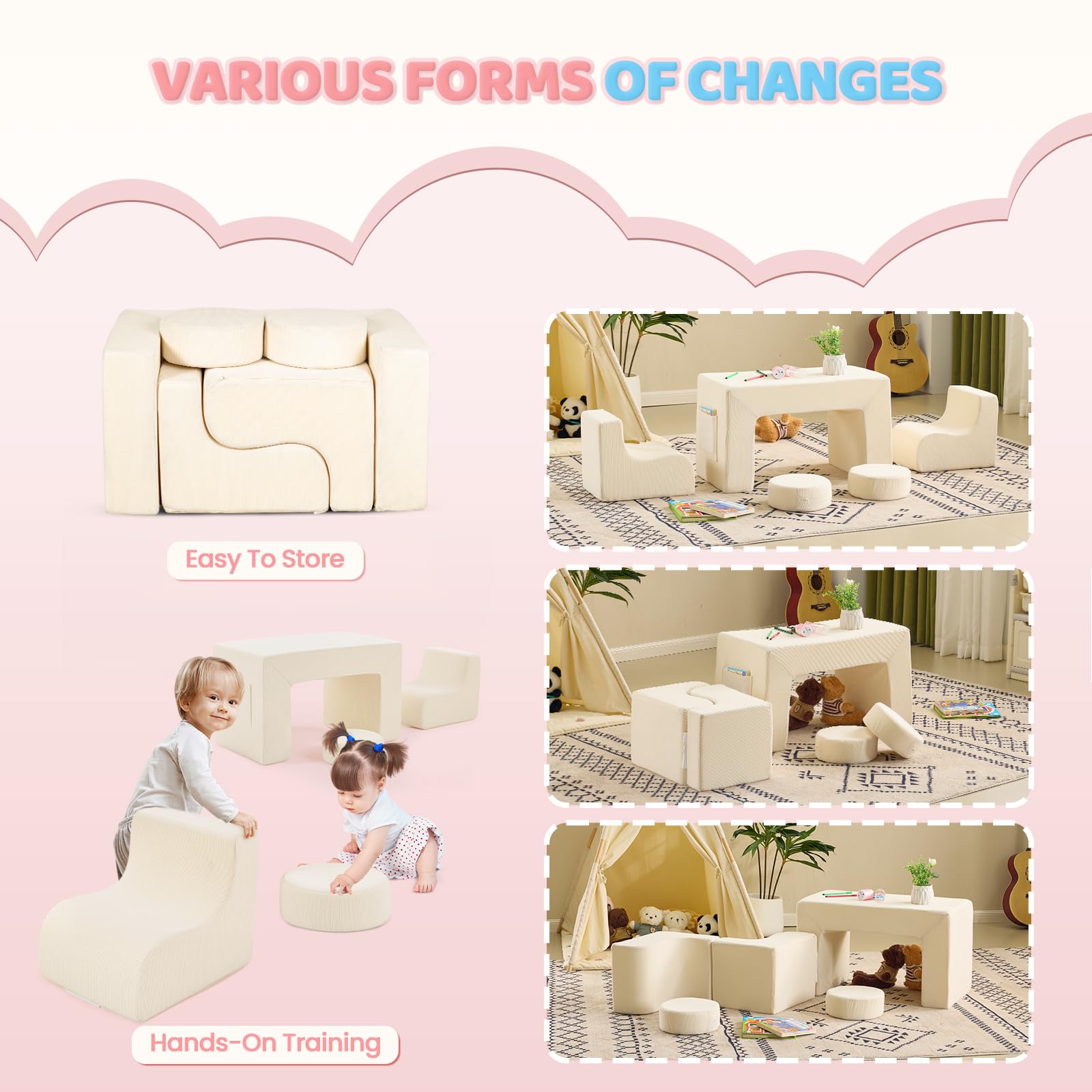 JOYMOR Modular Kids Play Couch Convertible Foam Sectional Sofa