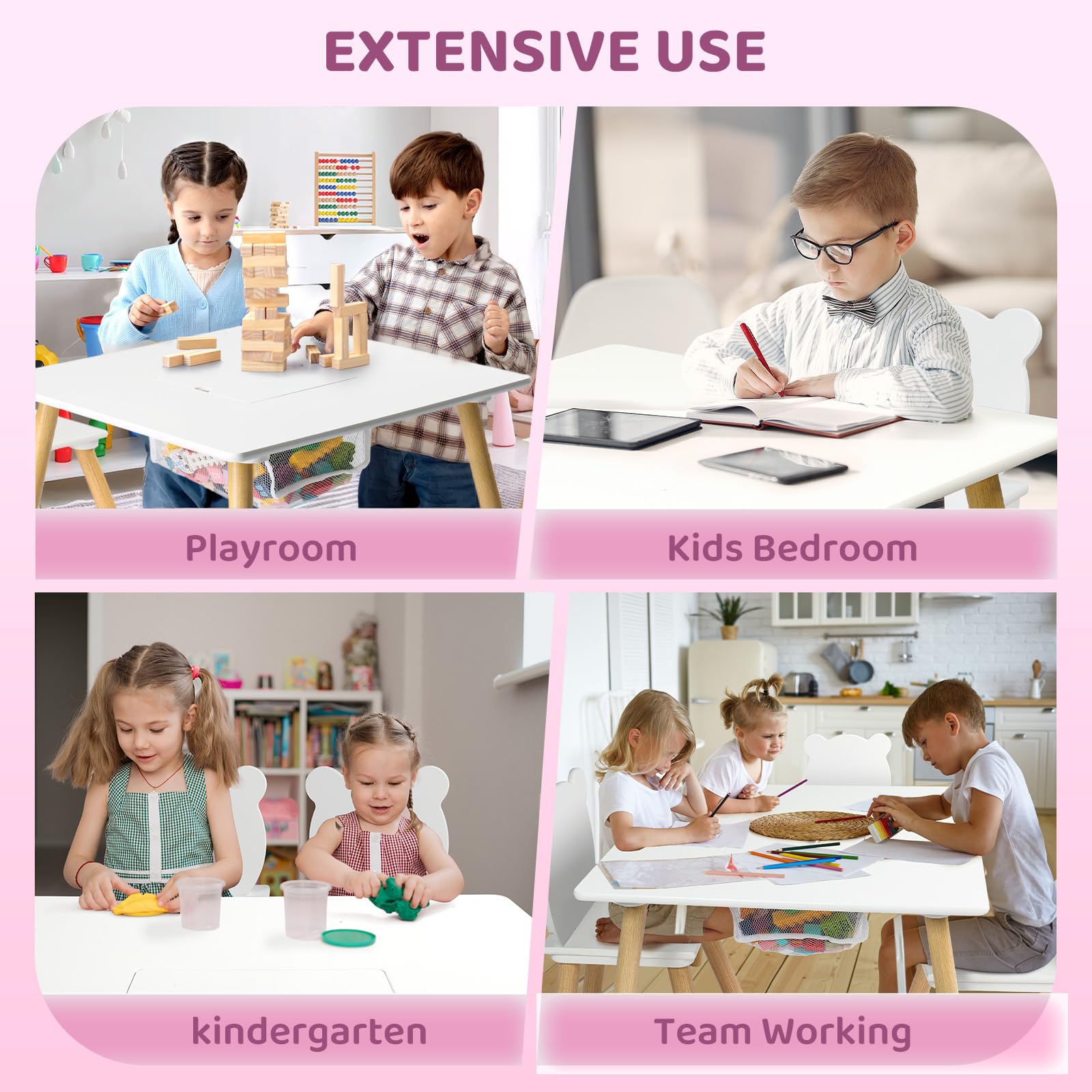 JOYMOR Kids Table and 2 Chairs Set with Storage & Removable Tabletop