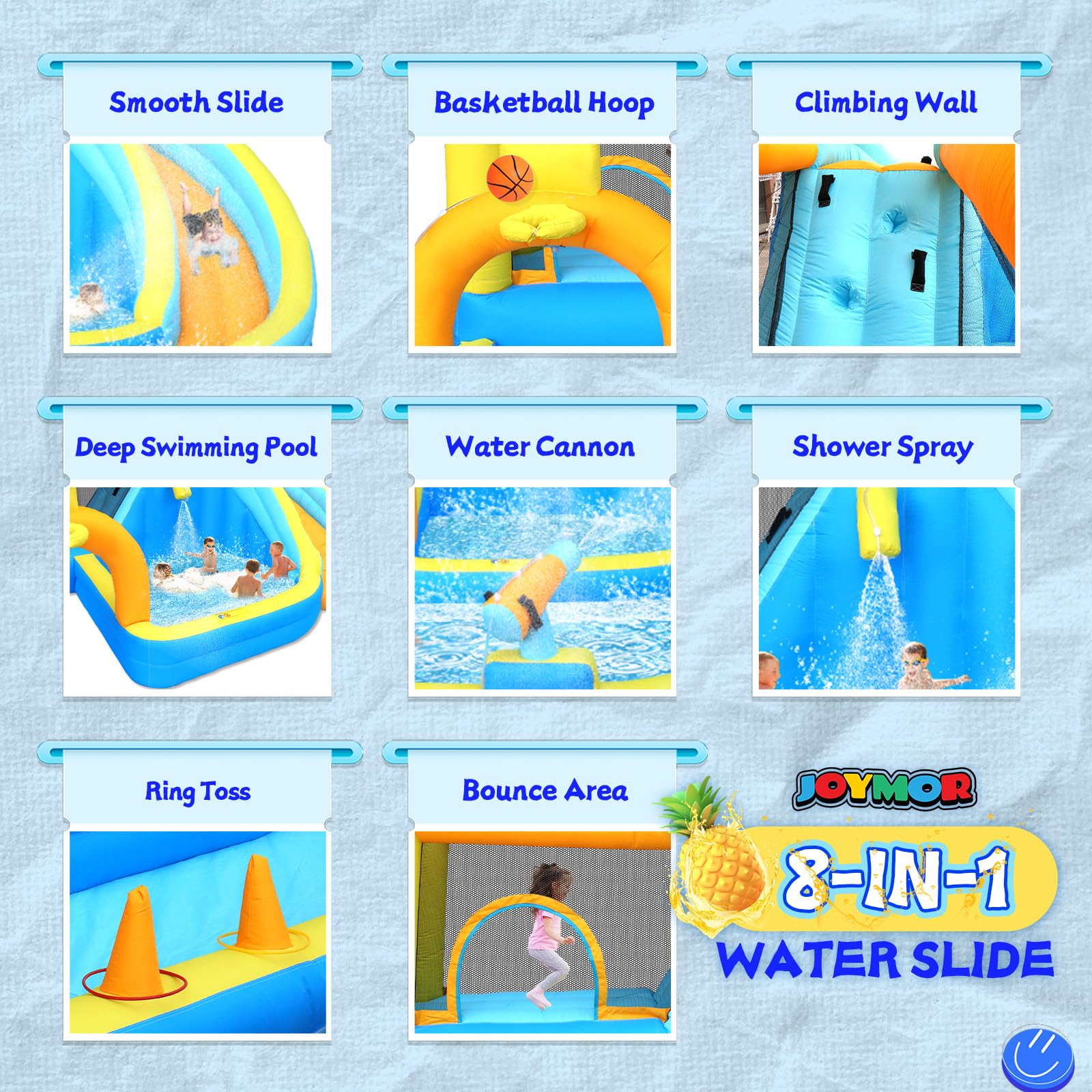 JOYMOR Heavy Duty Inflatable Water Slide with Deep Splash Pool and Blower Basketball Hoop Backyard
