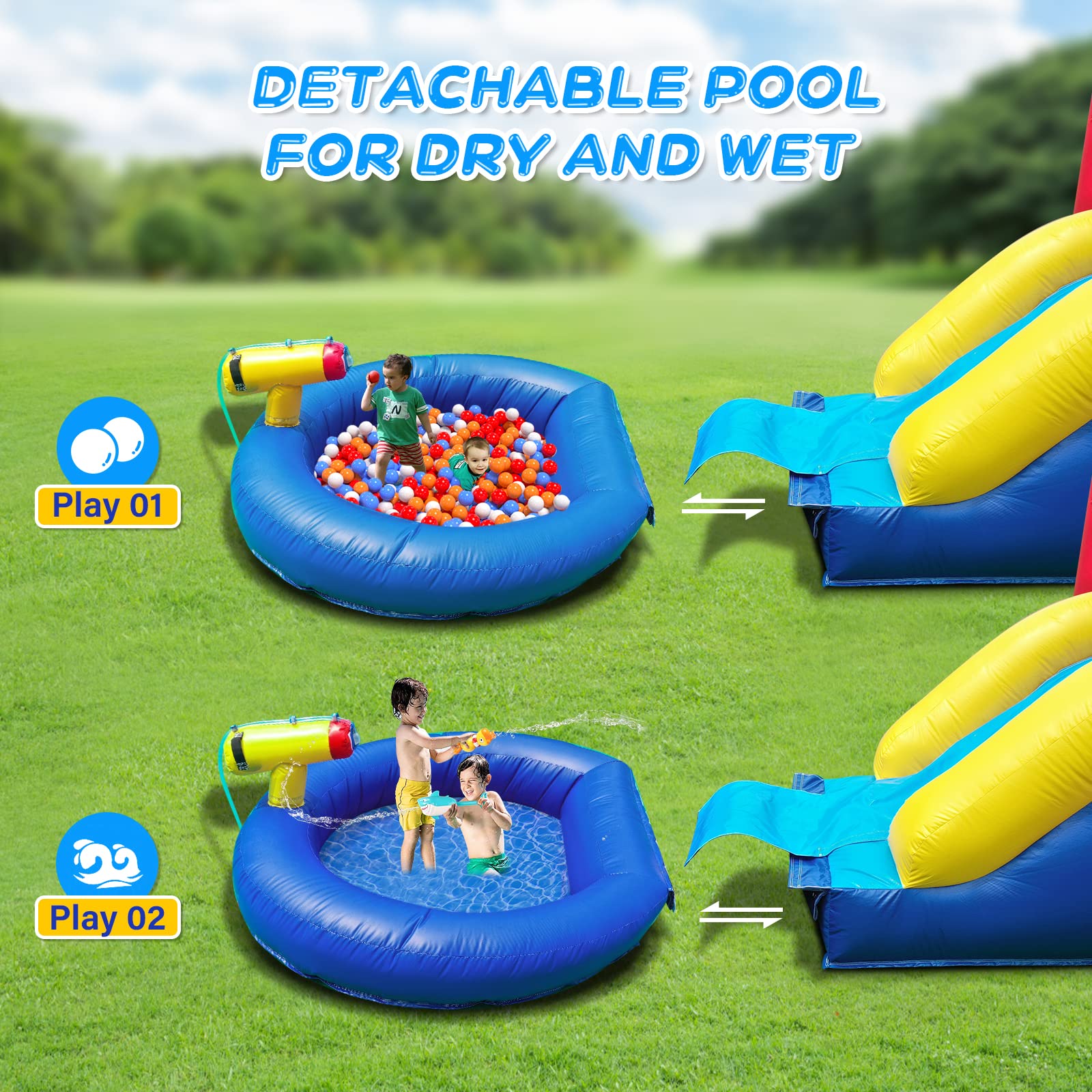 JOYMOR Commercial Water Slide Inflatable Bounce House with Pool and Slide and Air Blower