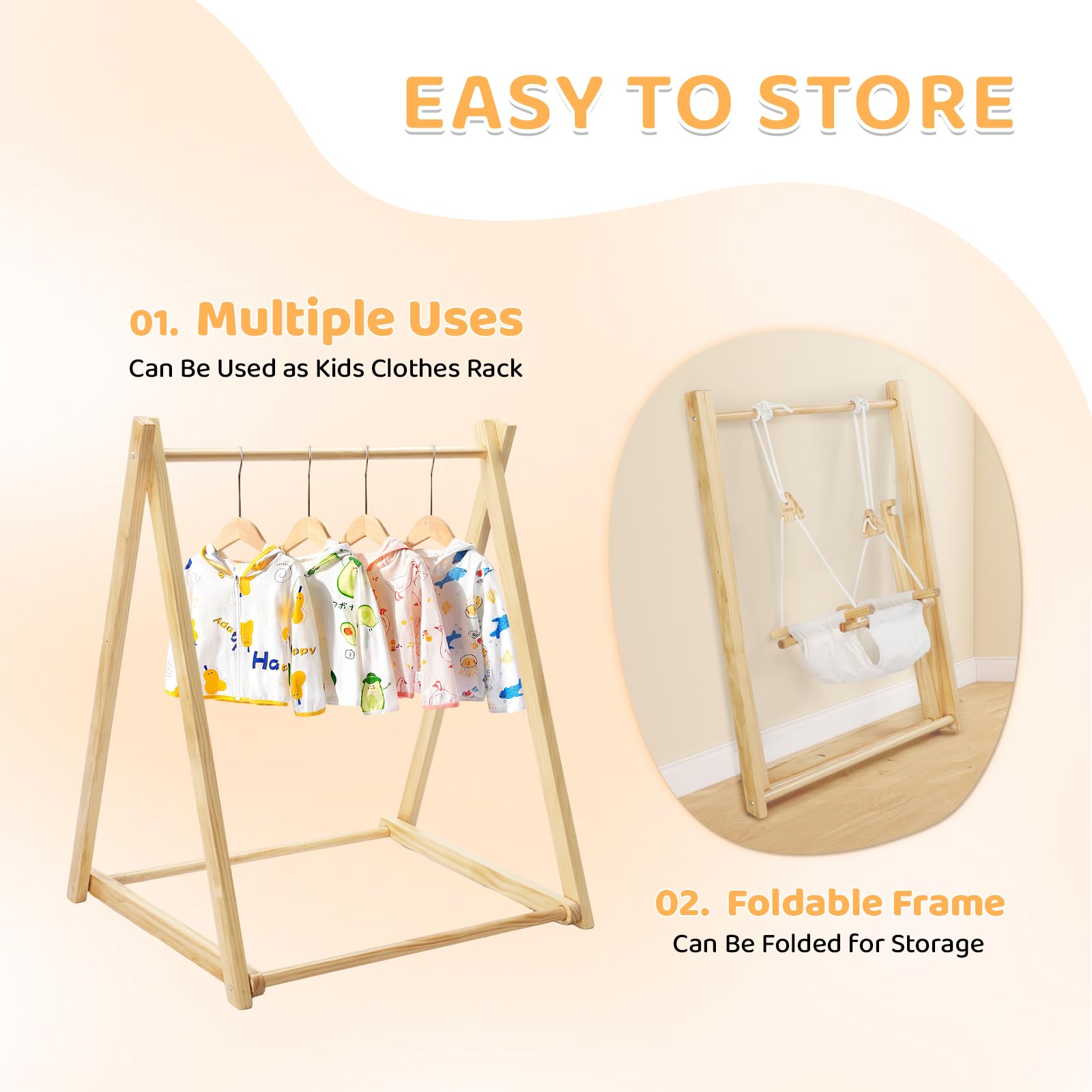 JOYMOR Foldable Swing Set with Stand Premium Montessori for Baby and Toddler