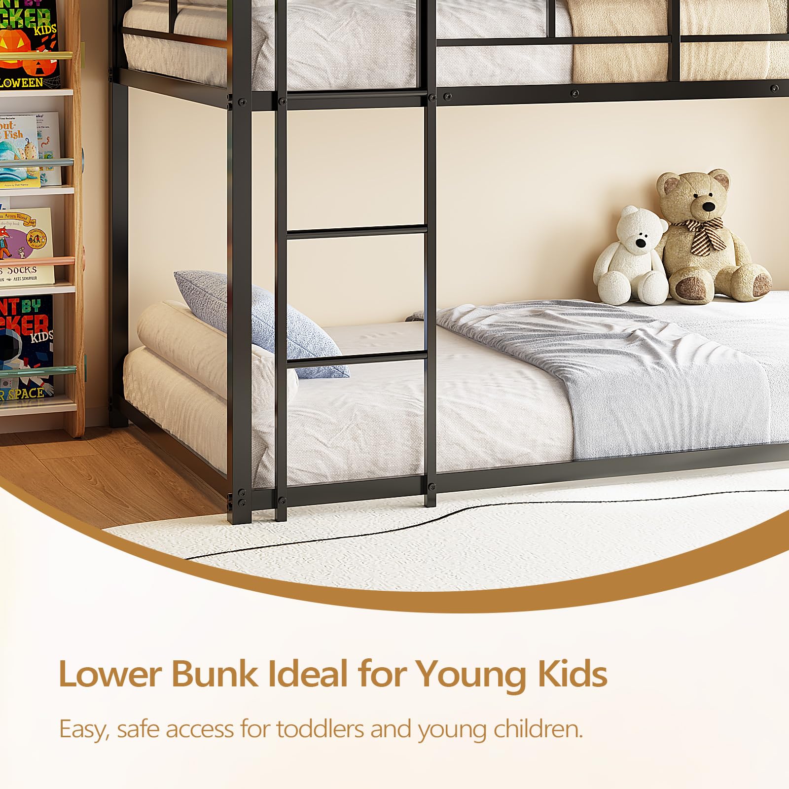 JOYMOR Triple Bunk Bed Twin Over Twin Over Twin Heavy Duty Metal Frame with Safety Guardrail