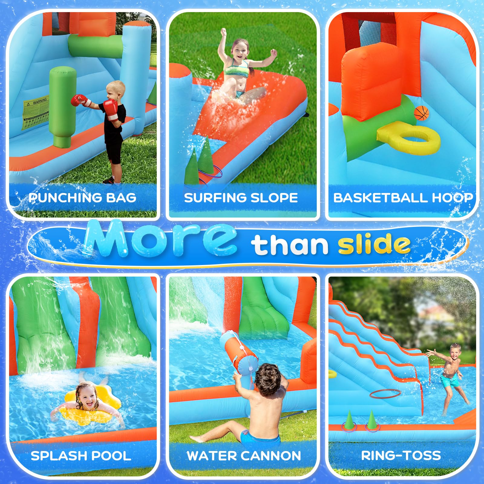 JOYMOR 10-in-1 Kids Backyard Inflatable Bounce House with 3 Water Slides