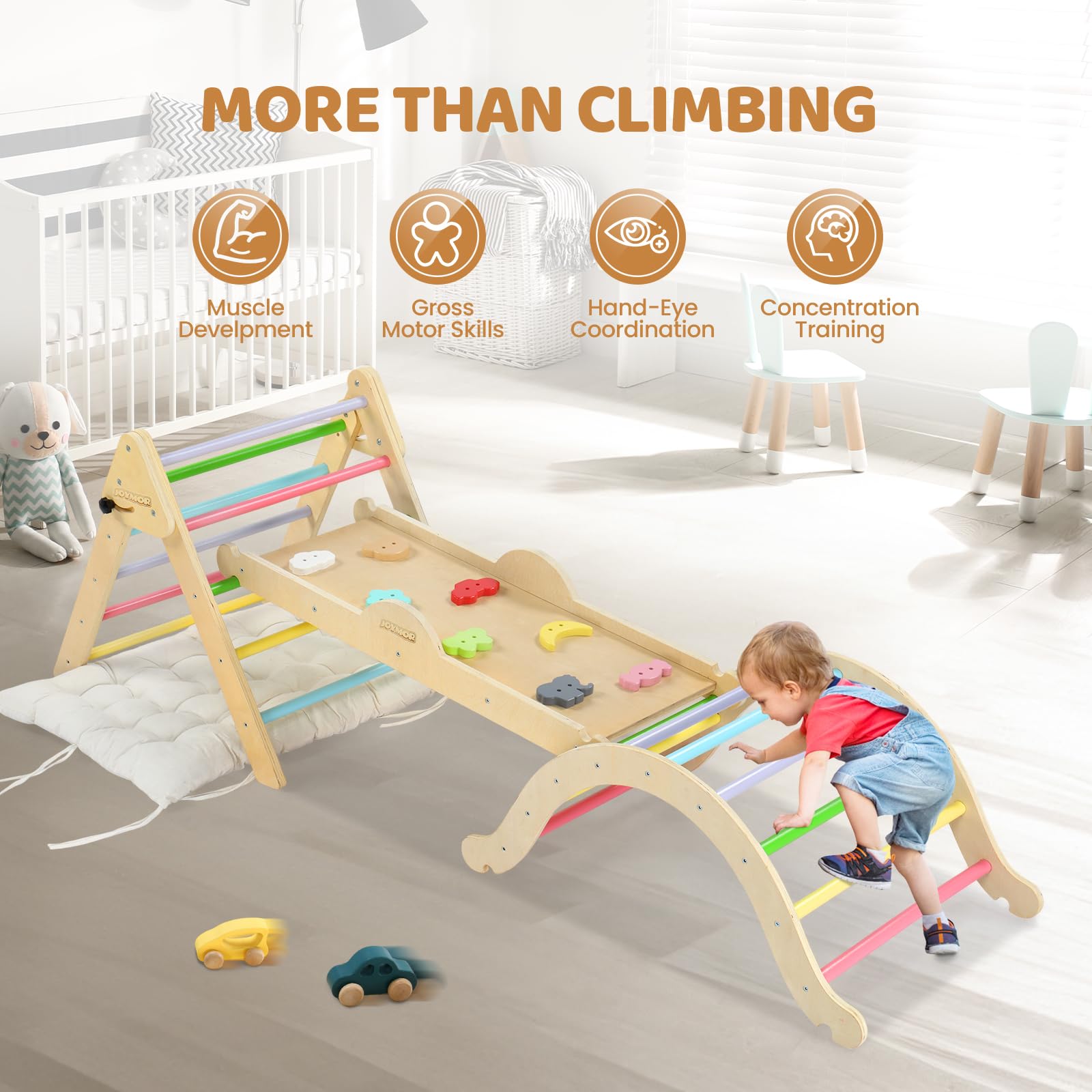 Joymor Wooden Pikler Triangle Set Montessori Climbing Adventure for Toddlers