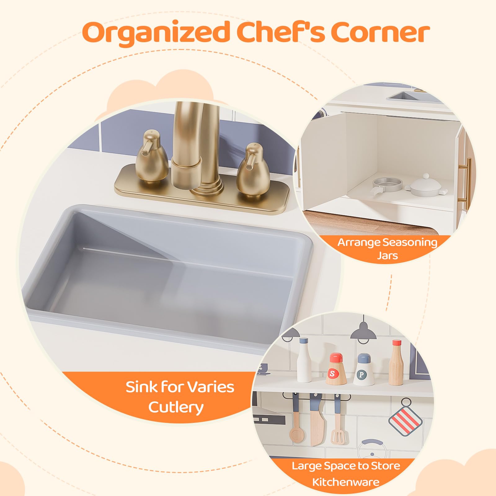 JOYMOR Kids Wooden Play Kitchen Set Modern Pretend Kitchen