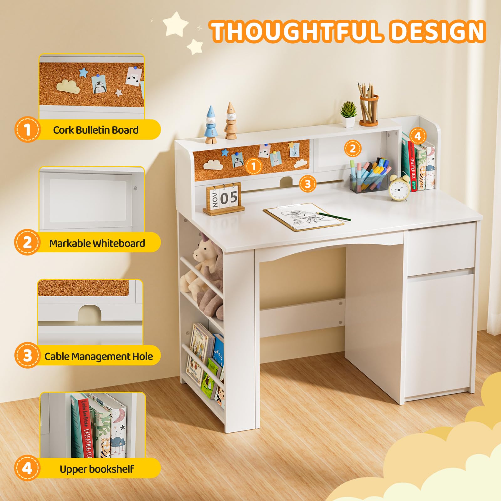 JOYMOR Kids Desk and Chair Set with Bookshelf