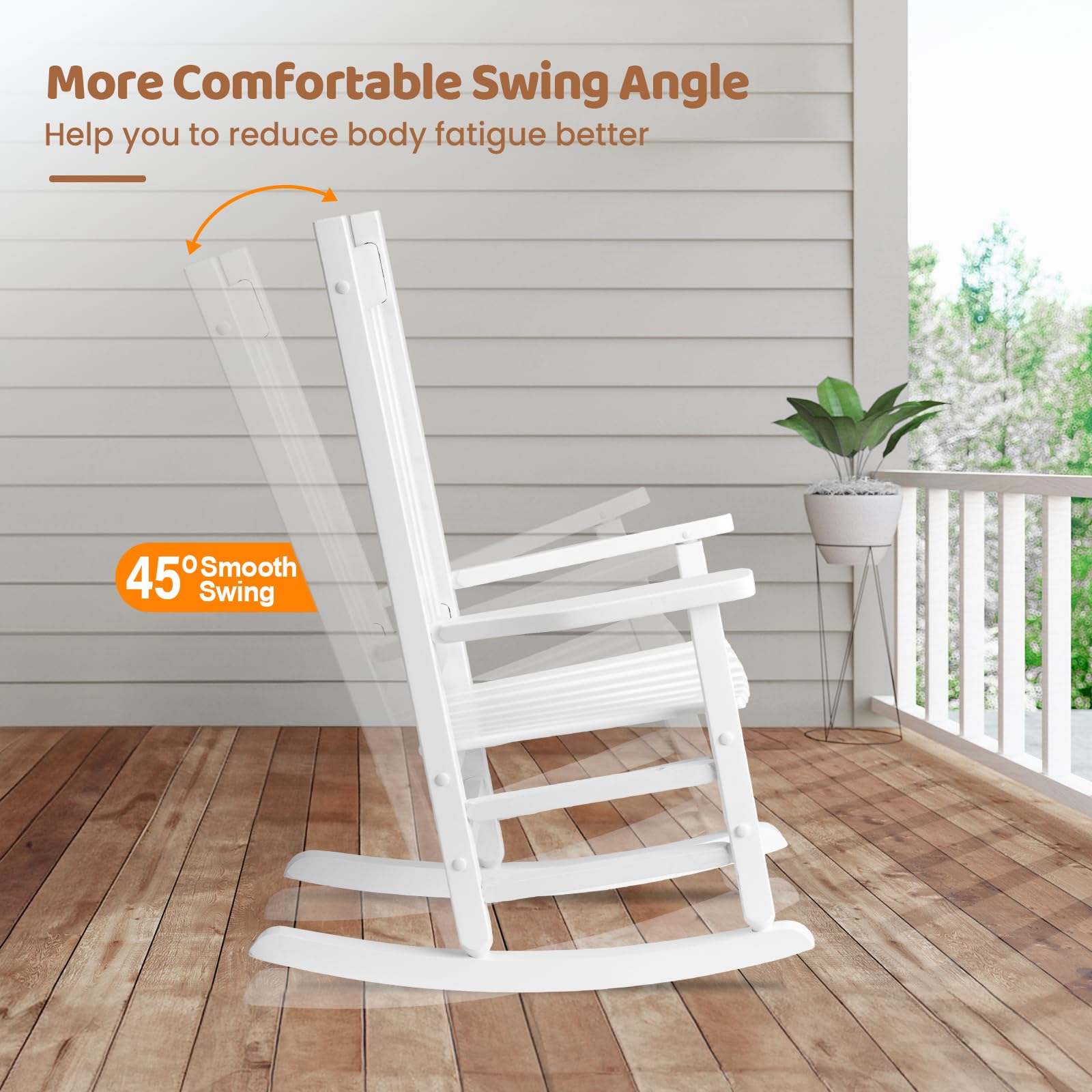 JOYMOR Wooden Rocking Chair with High Backrest Outdoor Toddler  Porch Rocker