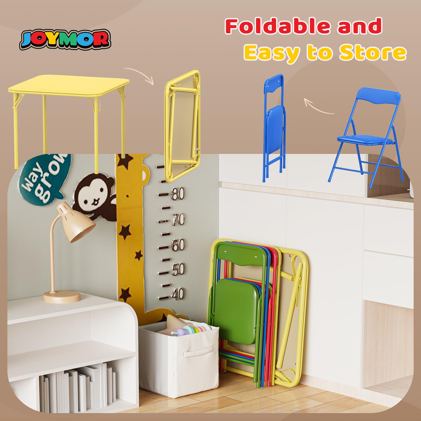 JOYMOR Kids Folding Table and Chairs Set with Metal Frame