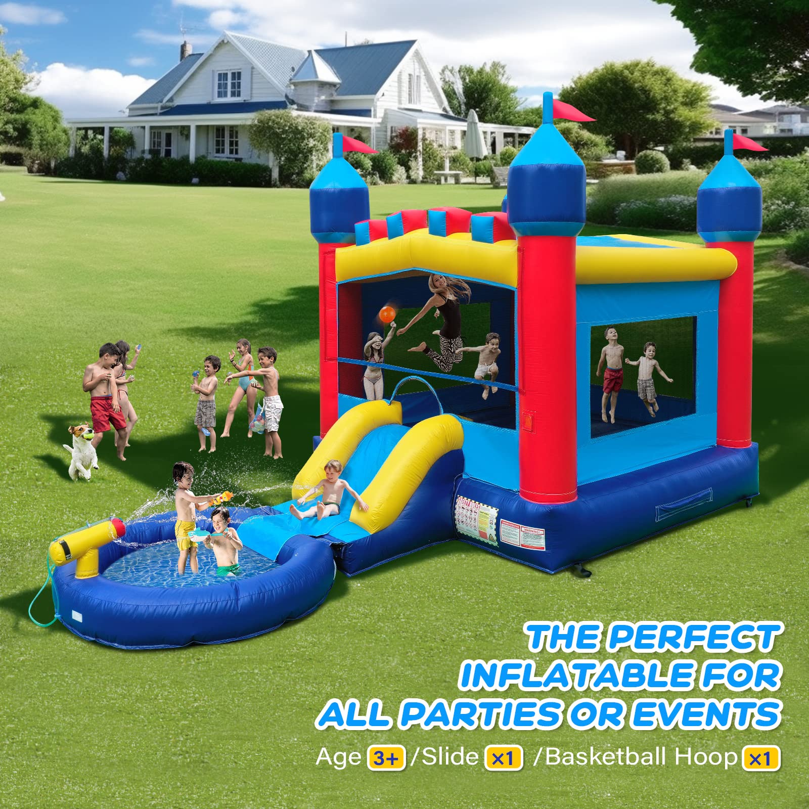JOYMOR Commercial Water Slide Inflatable Bounce House with Pool and Slide and Air Blower