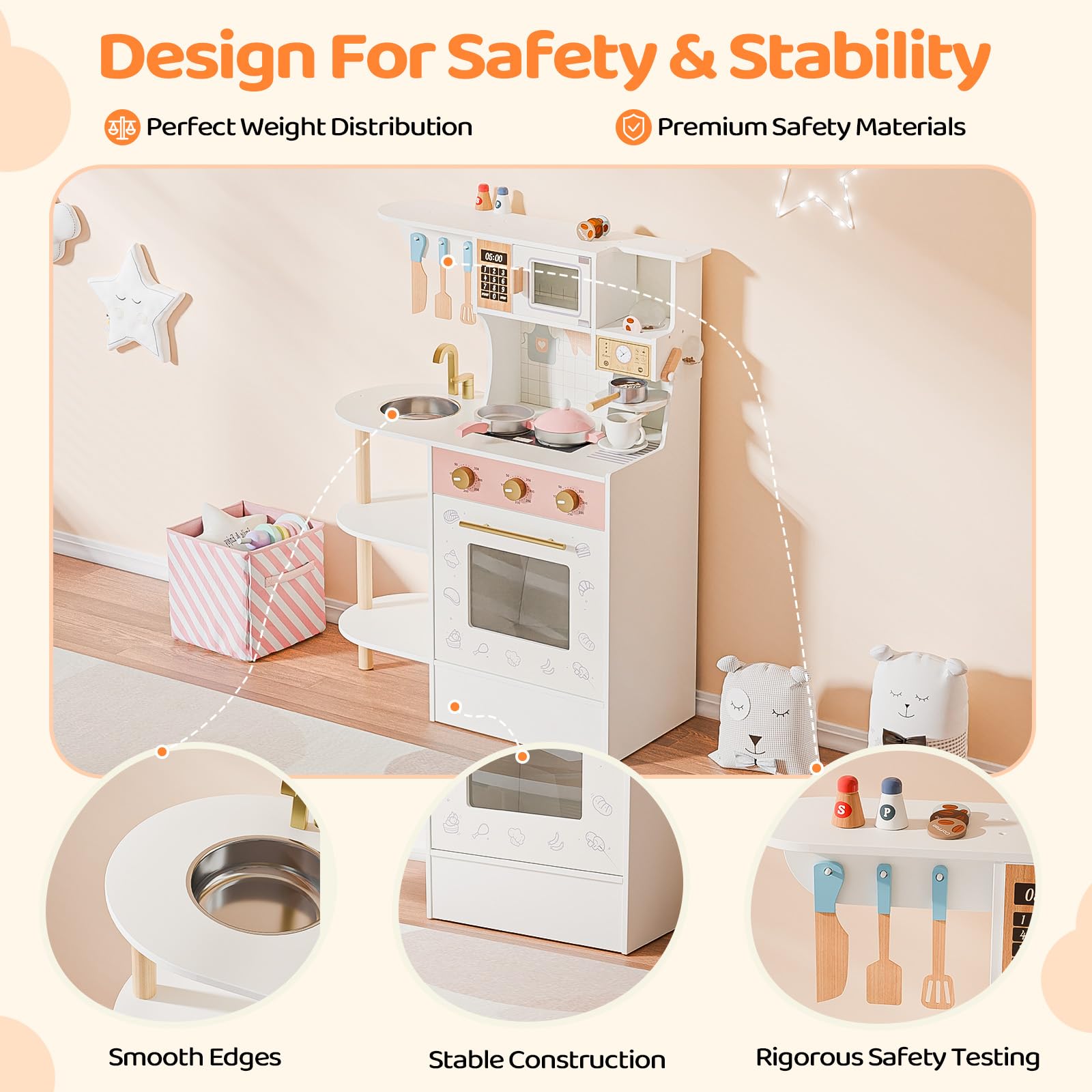 JOYMOR Kids Wooden Play Kitchen Set Modern Pretend Kitchen