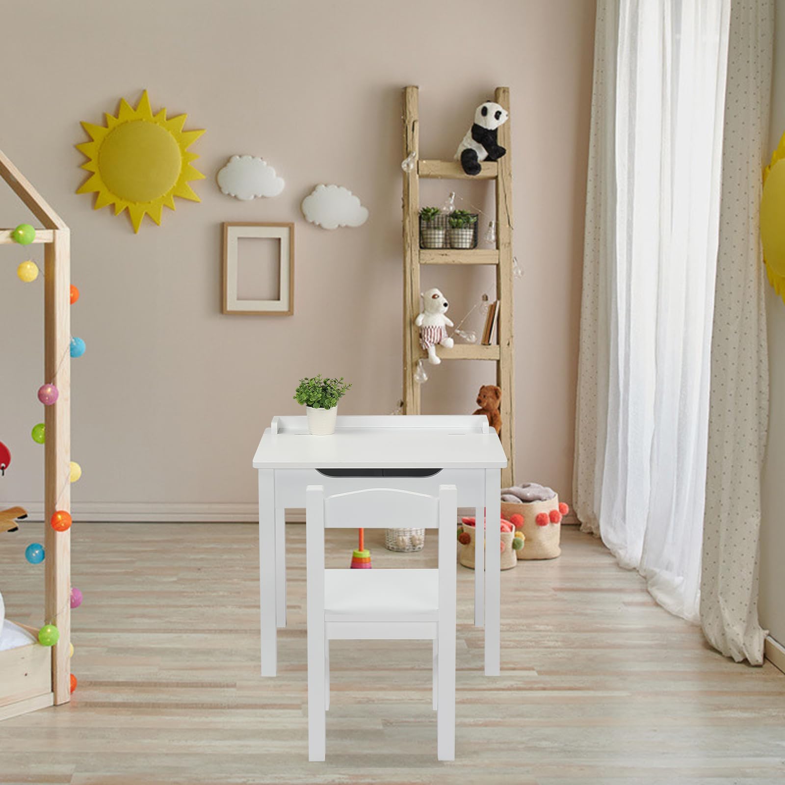 JOYMOR Wooden Lift-Top Desk Set Kids Table and Chair with Storage