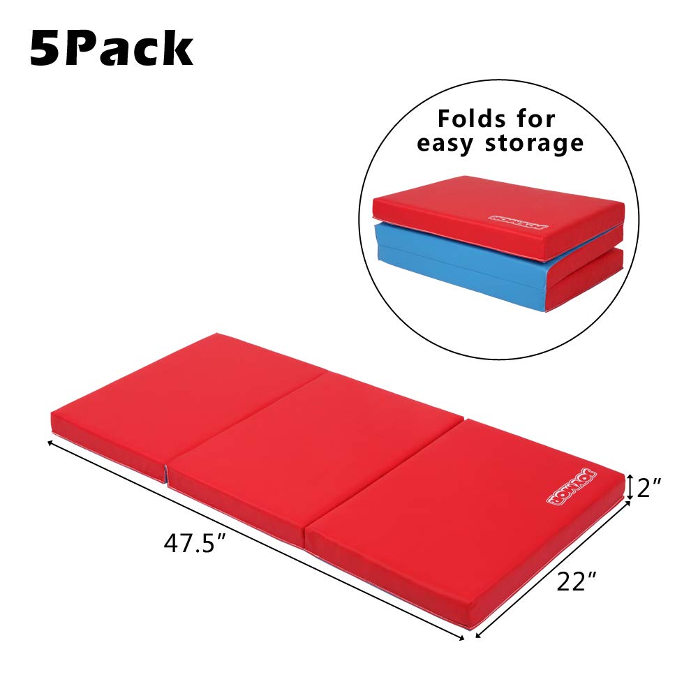 JOYMOR Foldable 3-Section Daycare Mats 5-Pack - 2" Thick, with Name Tags