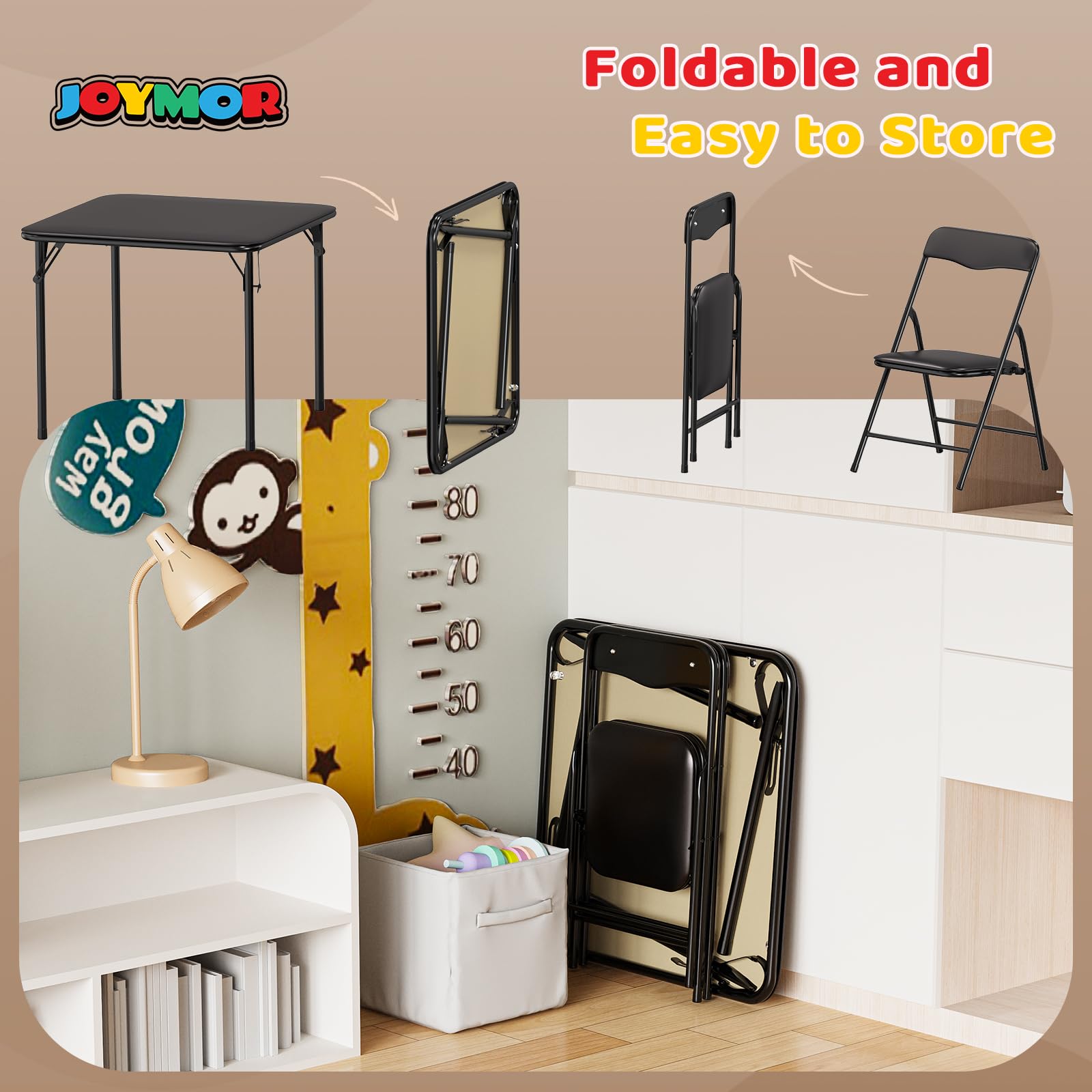 JOYMOR 3pc Folding Table Set with 2 Foldable Chairs