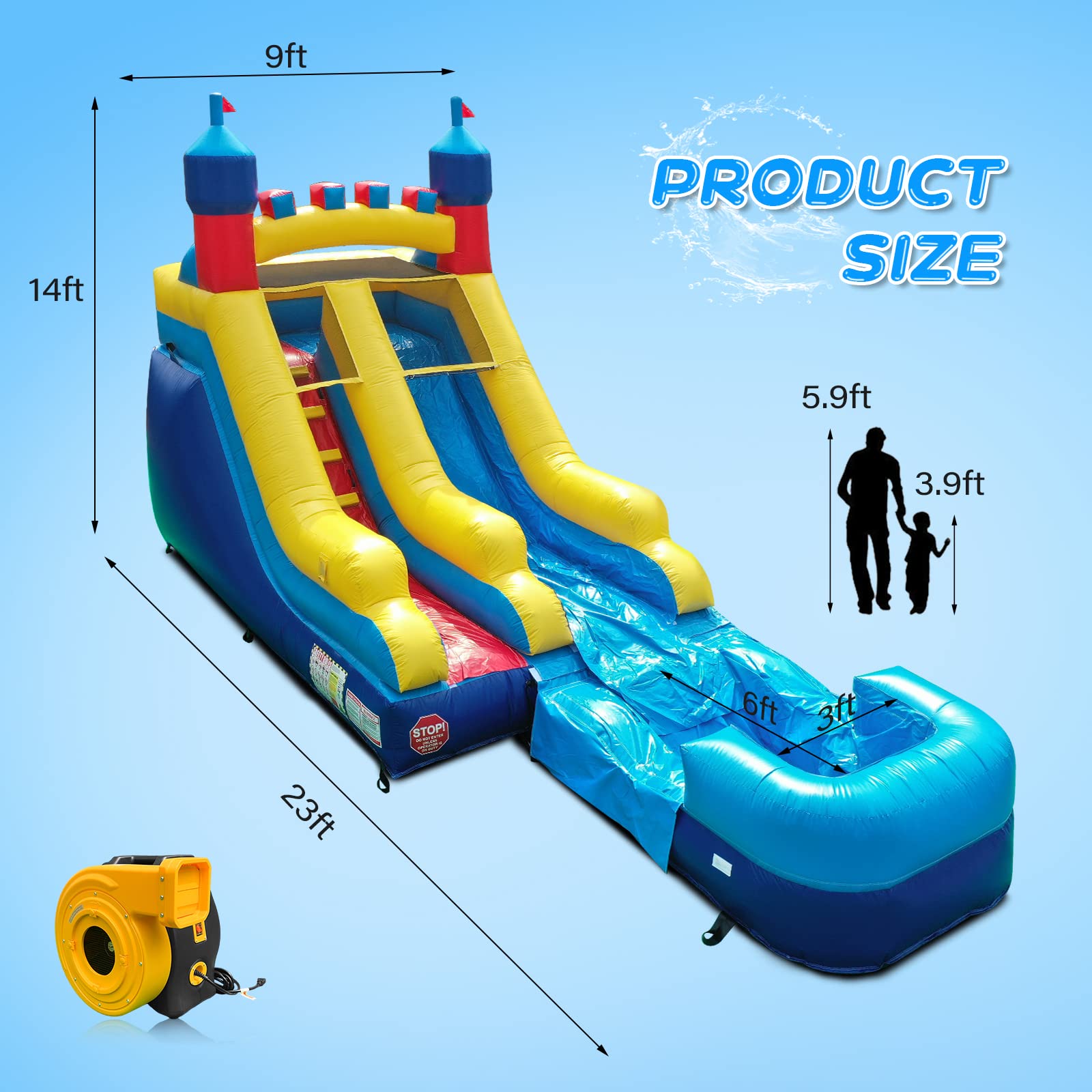 JOYMOR Commercial-Grade Inflatable Bounce House with Splash Pool and Slide