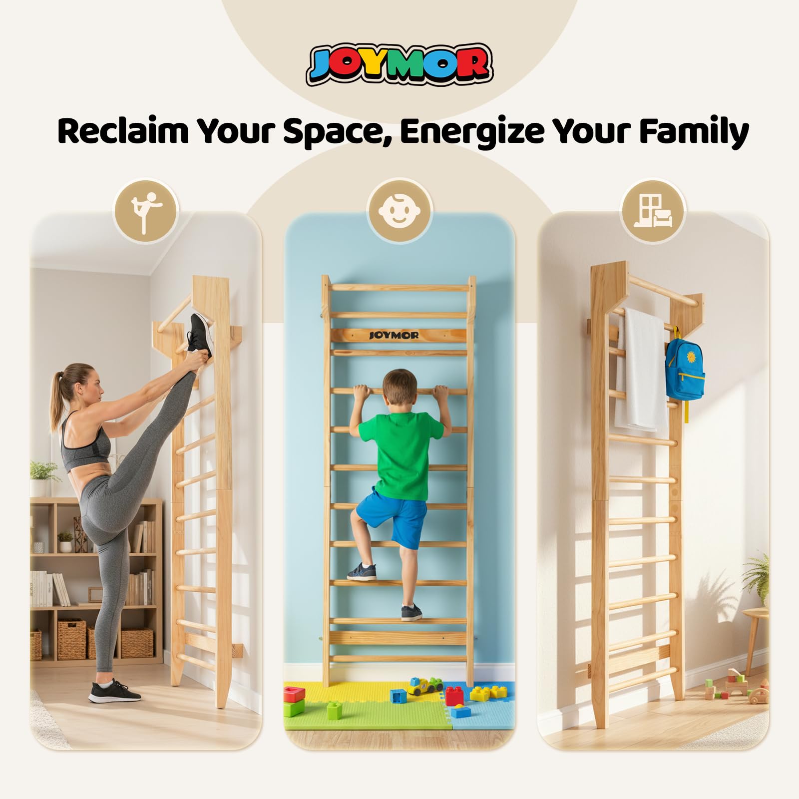 JOYMOR Fitness Swedish Ladder Physical Gymnastics Wood Stall Bar