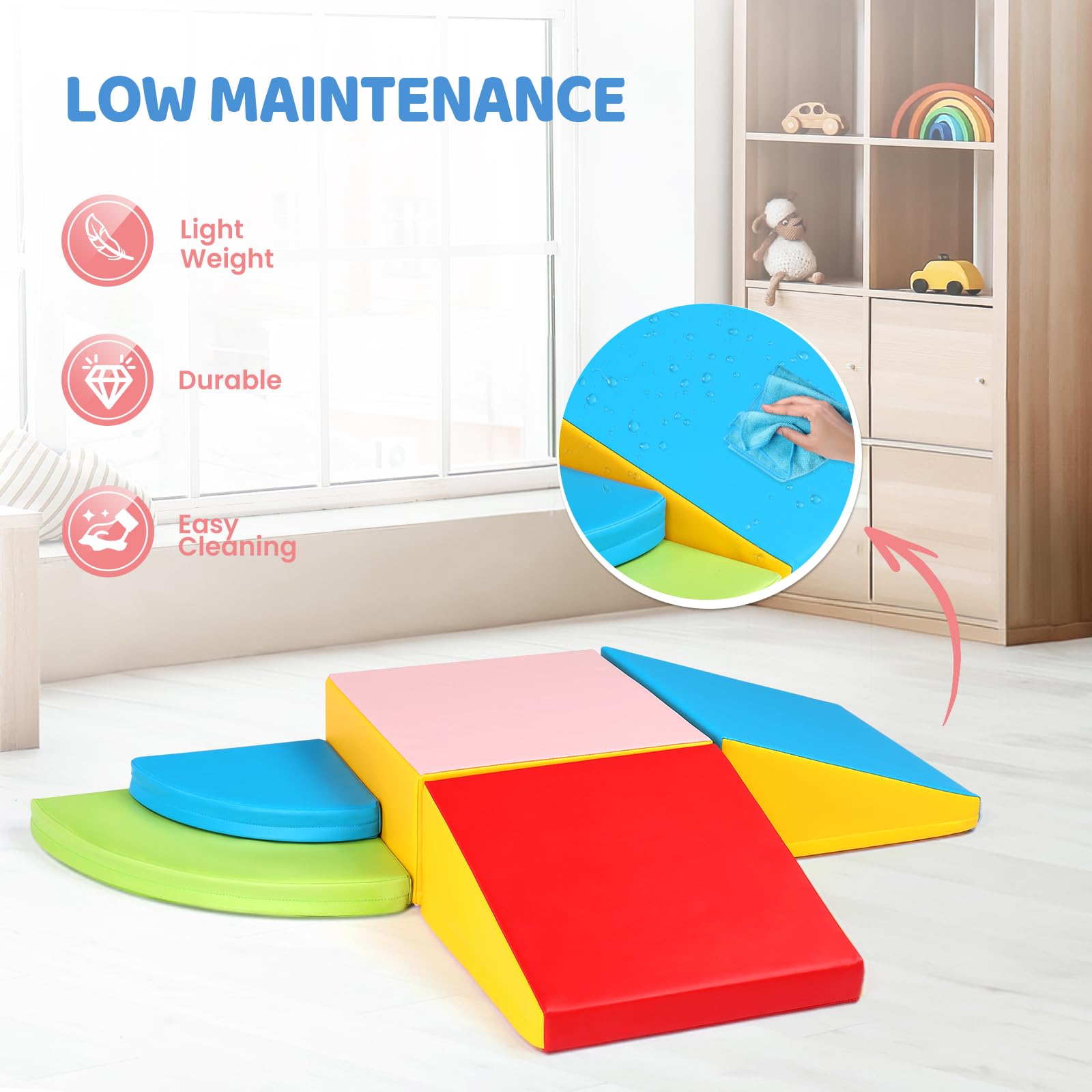 JOYMOR 5-Piece Foam Climbing Blocks for Toddlers with PU Leather