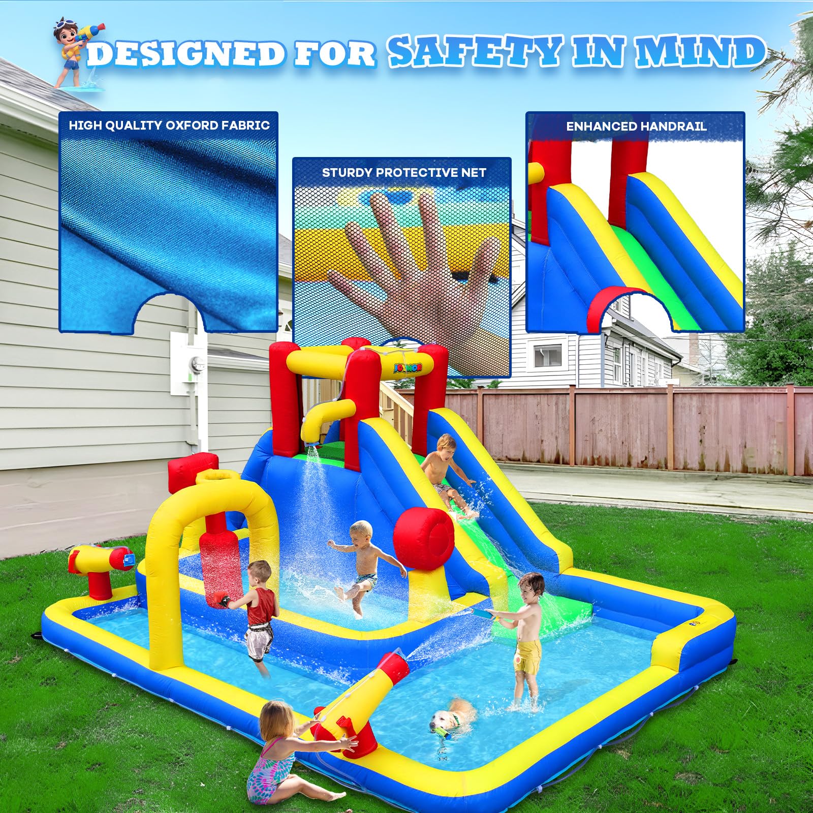 JOYMOR 10-in-1 Inflatable Water Slide Bounce House for Kids Backyard Party
