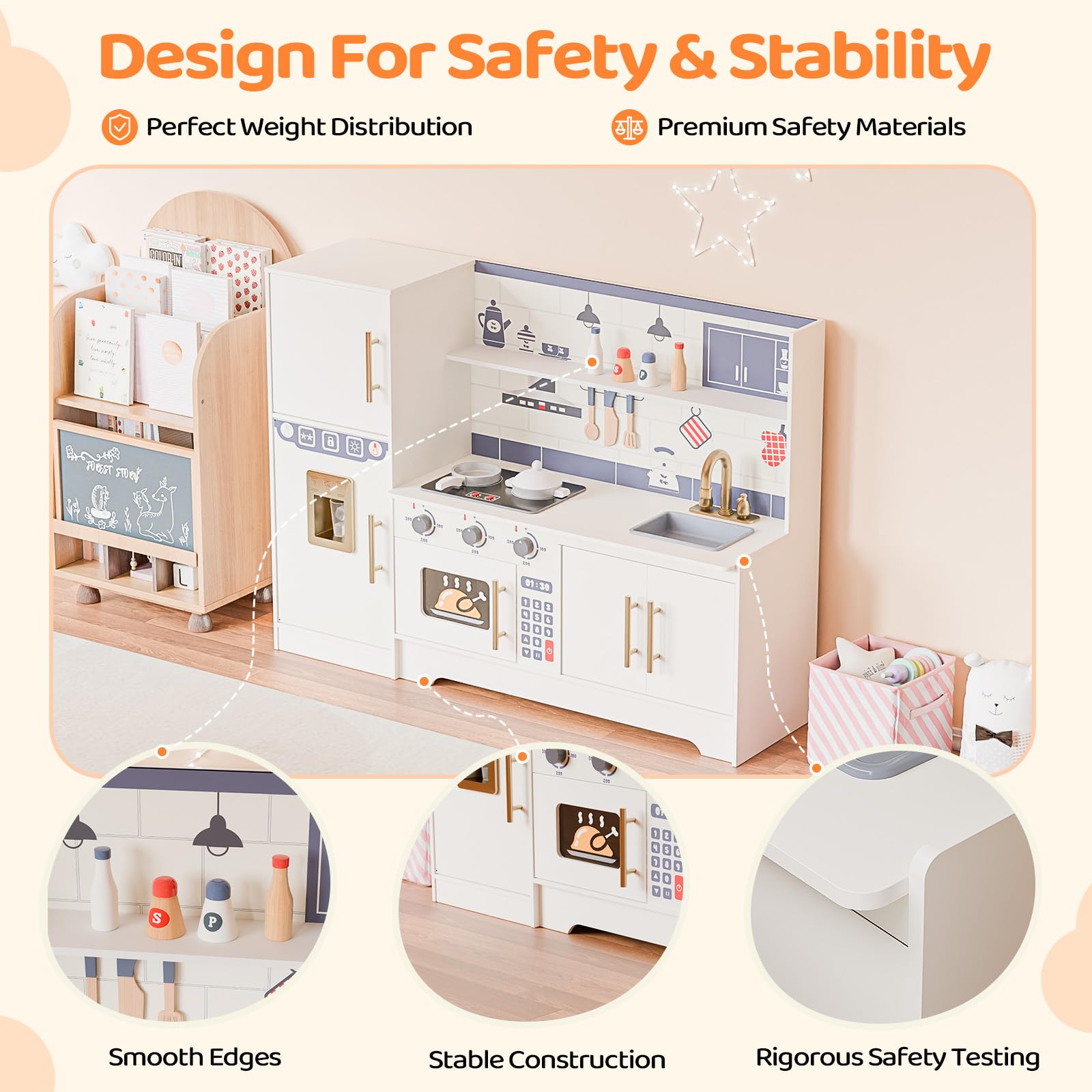 JOYMOR Kids Wooden Play Kitchen Set Modern Pretend Kitchen