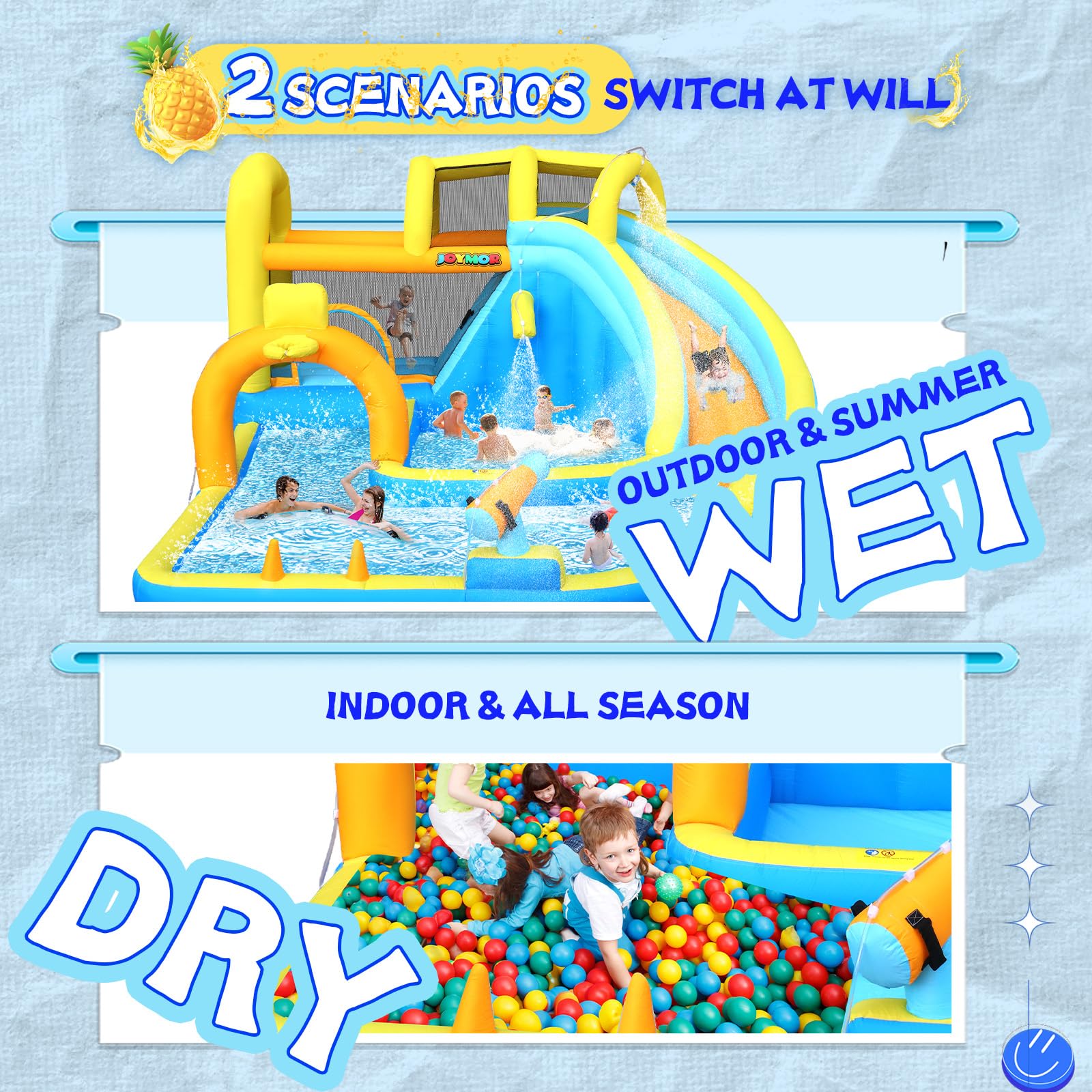 JOYMOR Heavy Duty Inflatable Water Slide with Deep Splash Pool and Blower Basketball Hoop Backyard