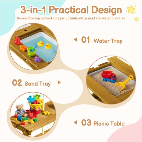 JOYMOR Kids Picnic Table Toddler Fir Wood Kids Outdoor Table and Chairs with Removable Umbrella