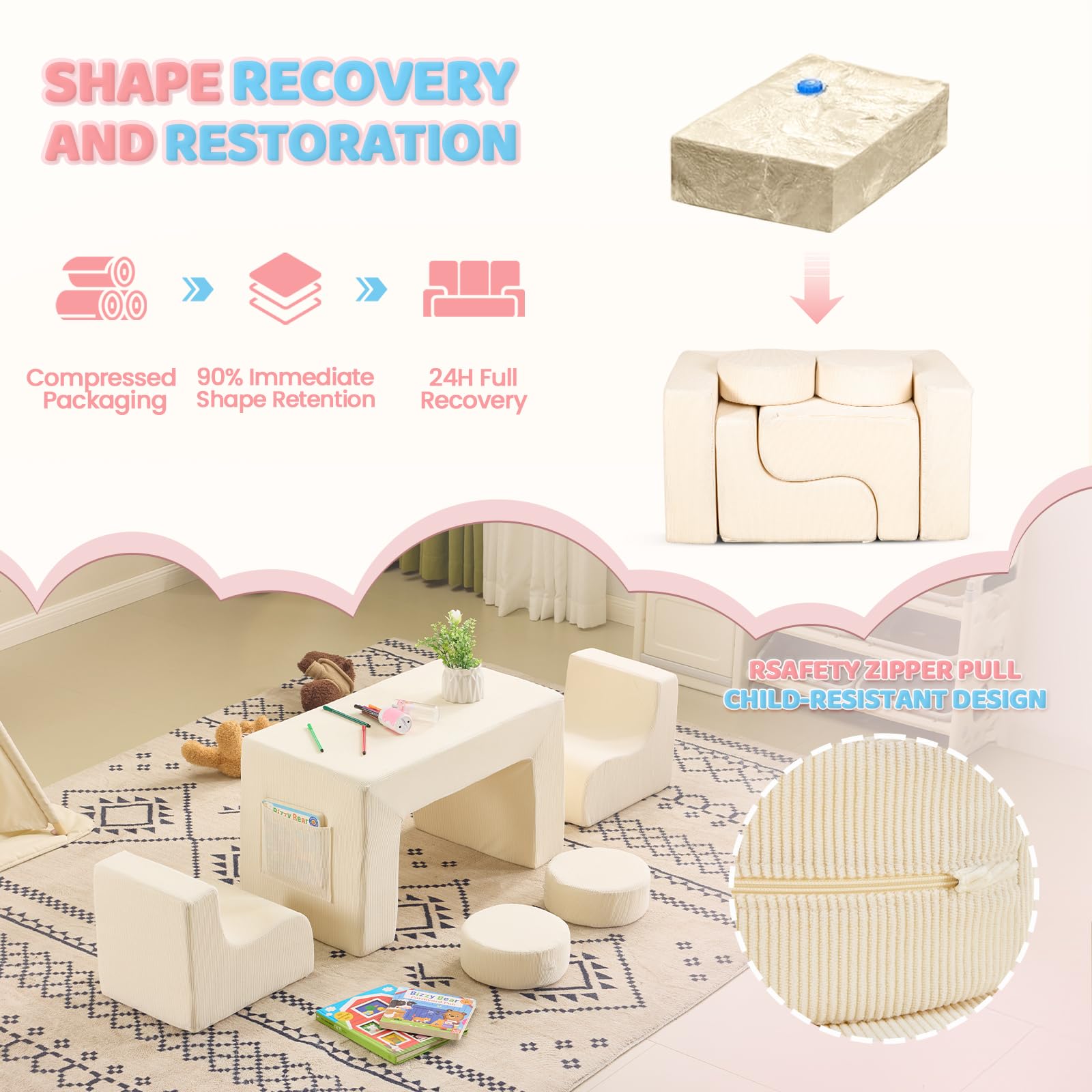 JOYMOR Modular Kids Play Couch Convertible Foam Sectional Sofa