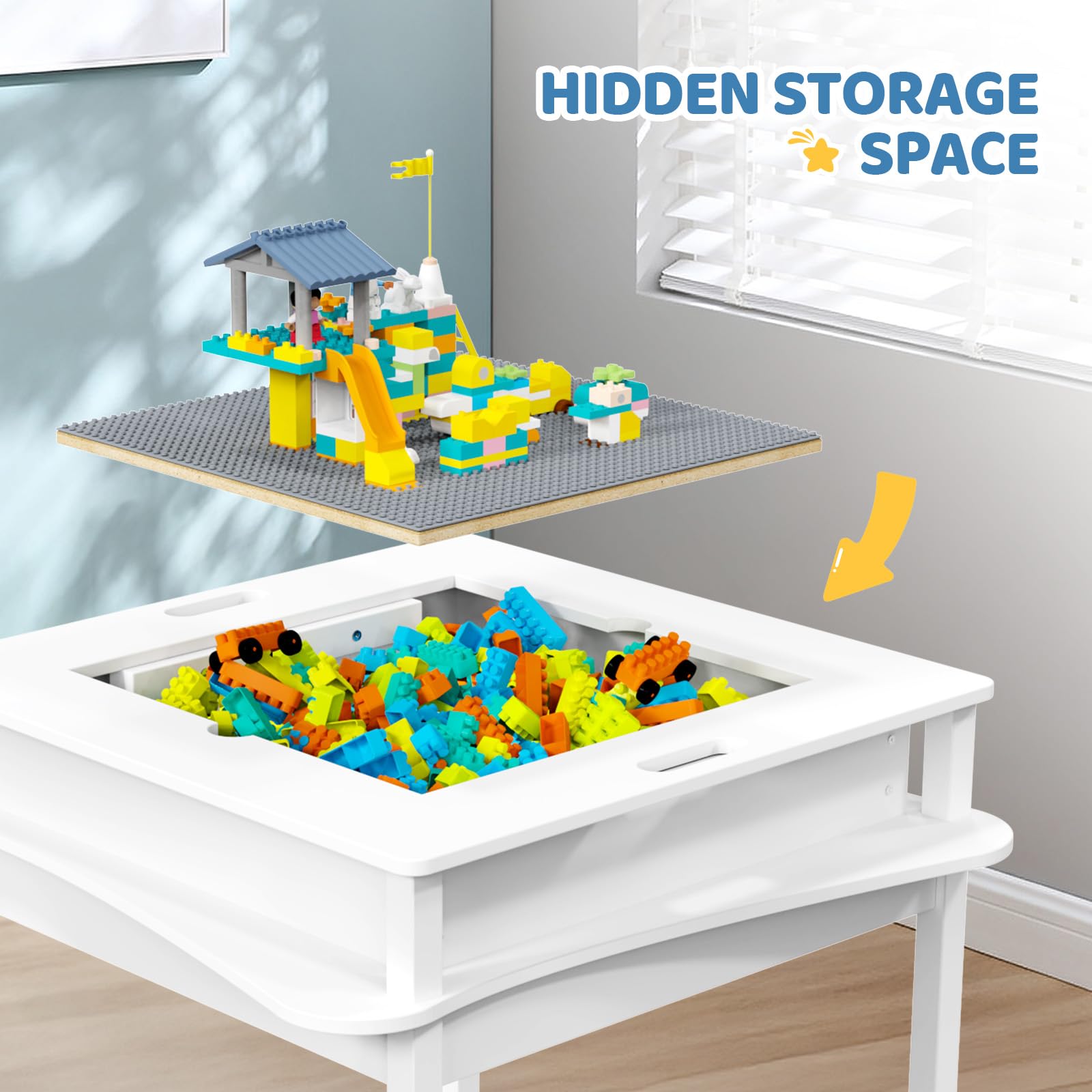 JOYMOR 2-in-1 Block Table Kids Play Table with Storage