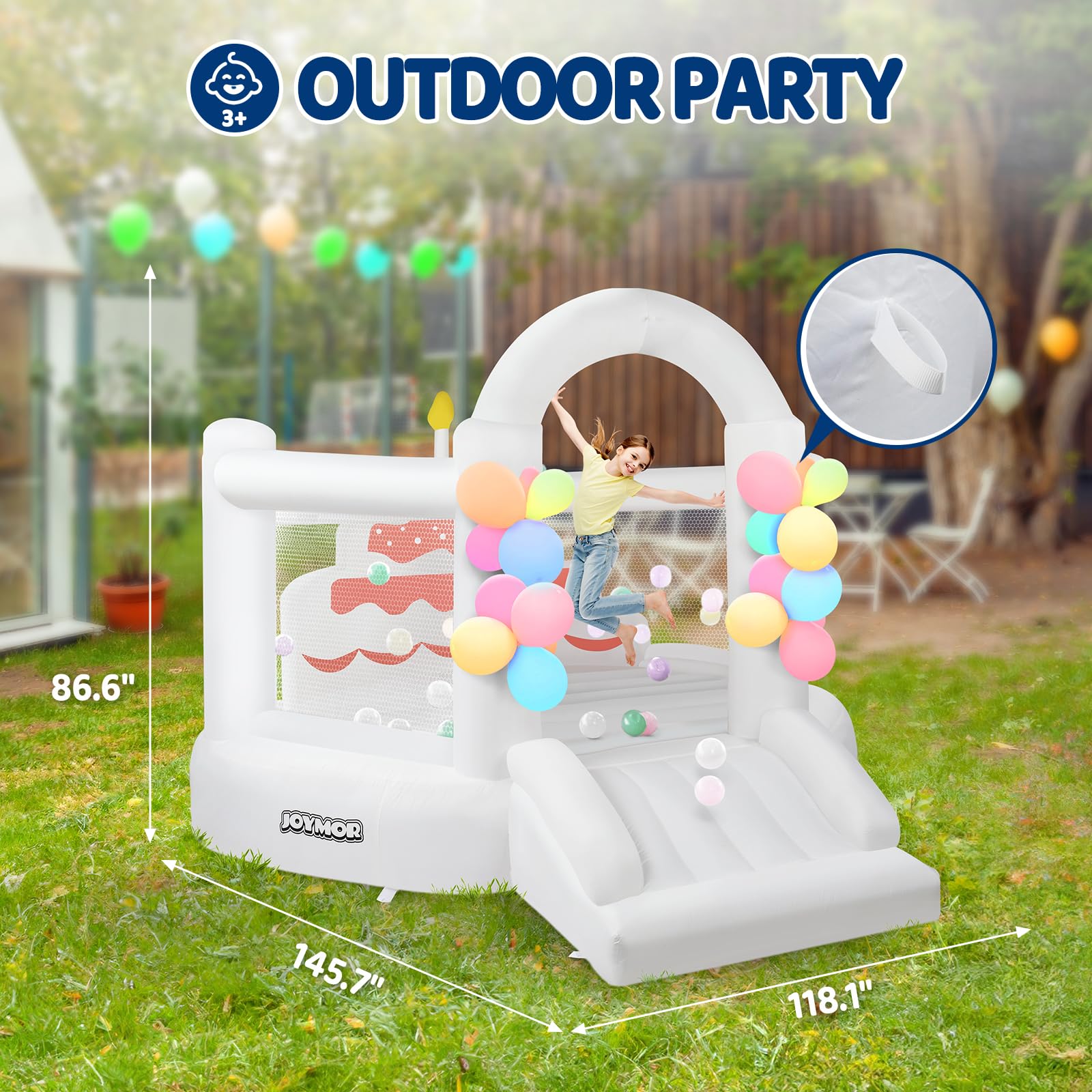 JOYMOR 4-in-1 White Inflatable Bounce House with Slide & Balloons