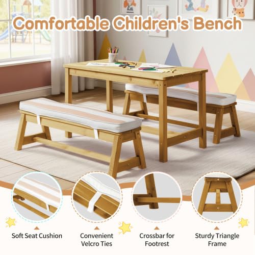 JOYMOR Kids Picnic Table Outdoor Wooden Table Set with Umbrella