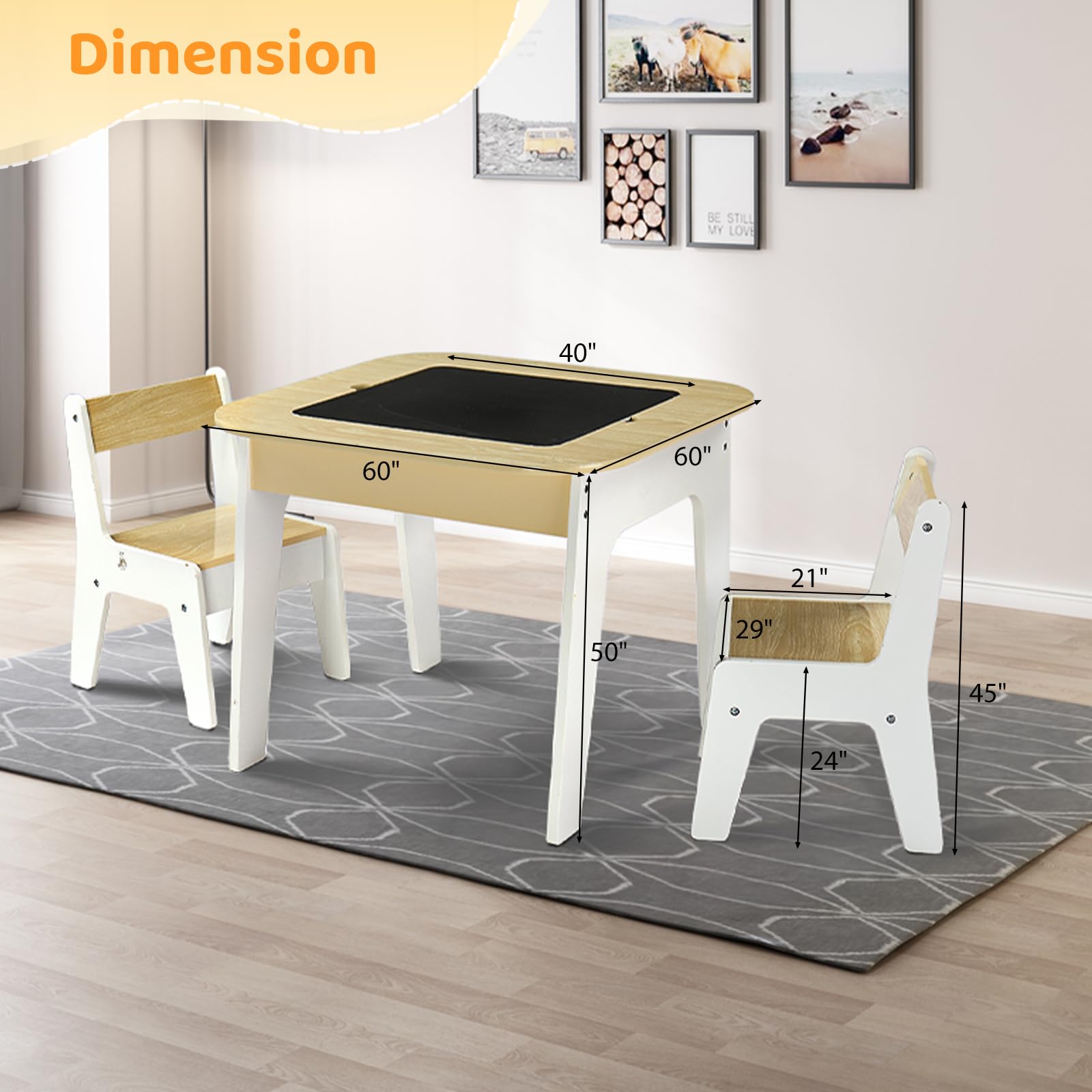 JOYMOR 5-in-1 Wooden Kids Table and Chairs Set