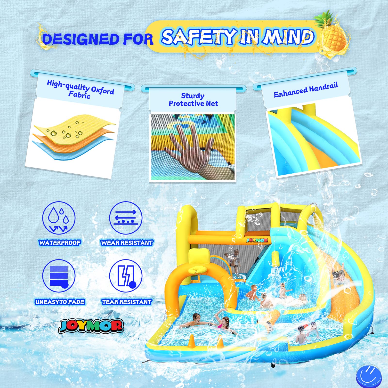 JOYMOR Heavy Duty Inflatable Water Slide with Deep Splash Pool and Blower Basketball Hoop Backyard