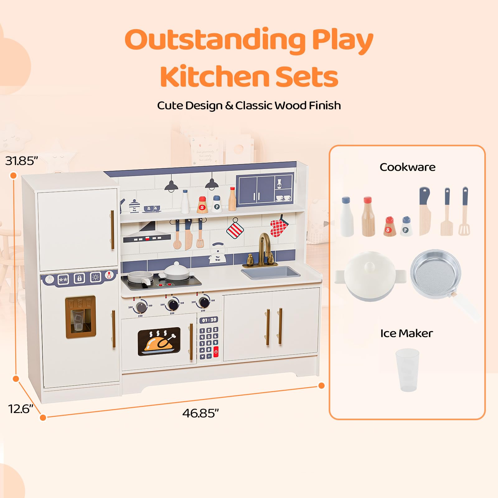 JOYMOR Kids Wooden Play Kitchen Set Modern Pretend Kitchen