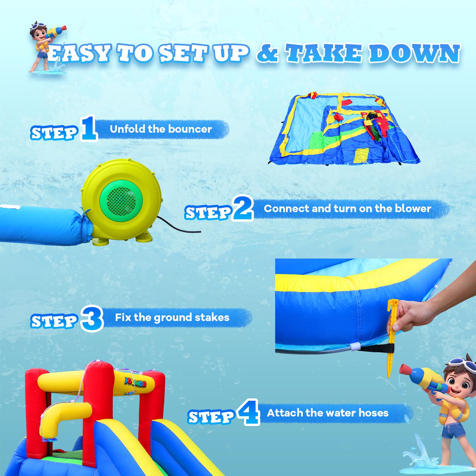 JOYMOR 10-in-1 Inflatable Water Slide Bounce House for Kids Backyard Party