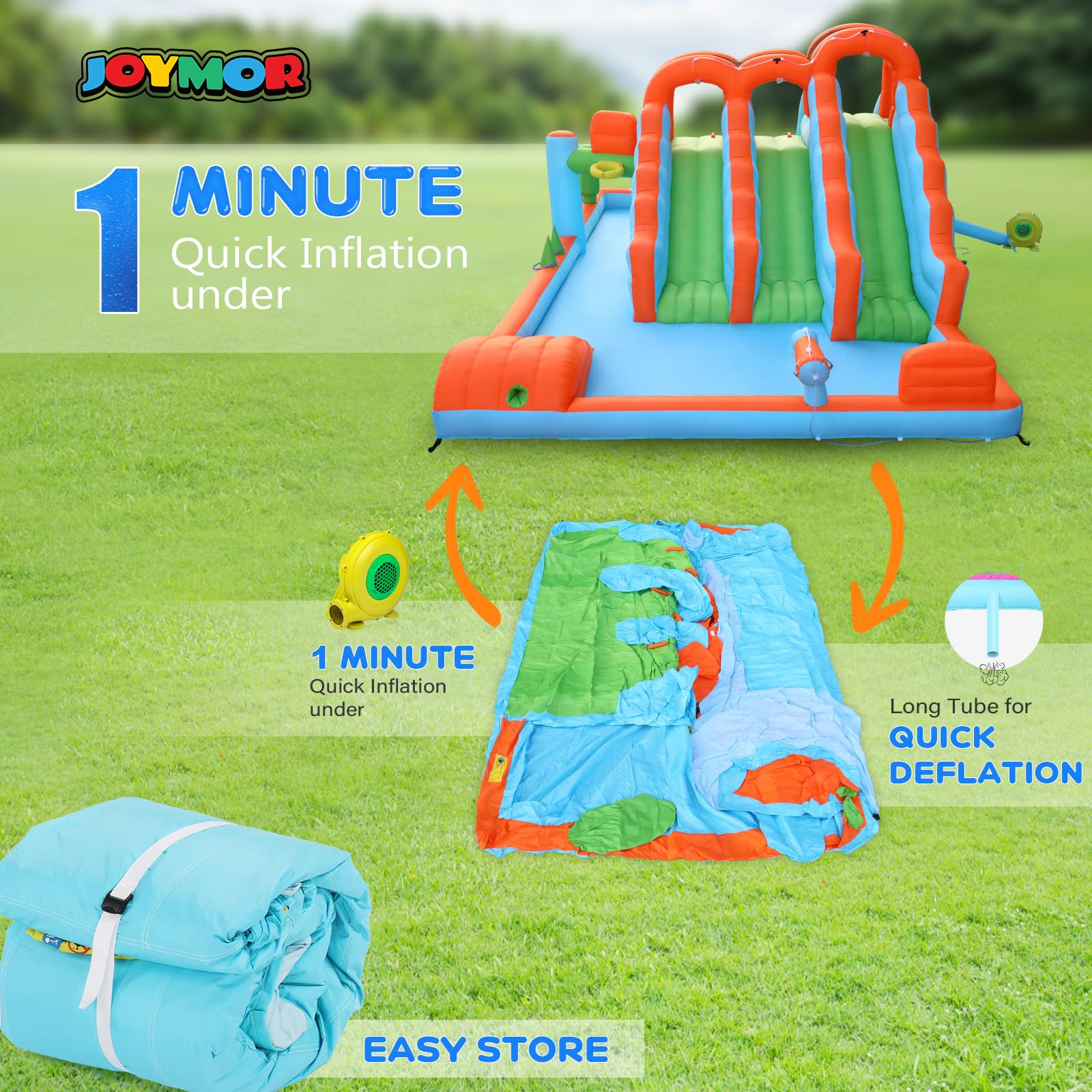 JOYMOR 10-in-1 Kids Backyard Inflatable Bounce House with 3 Water Slides