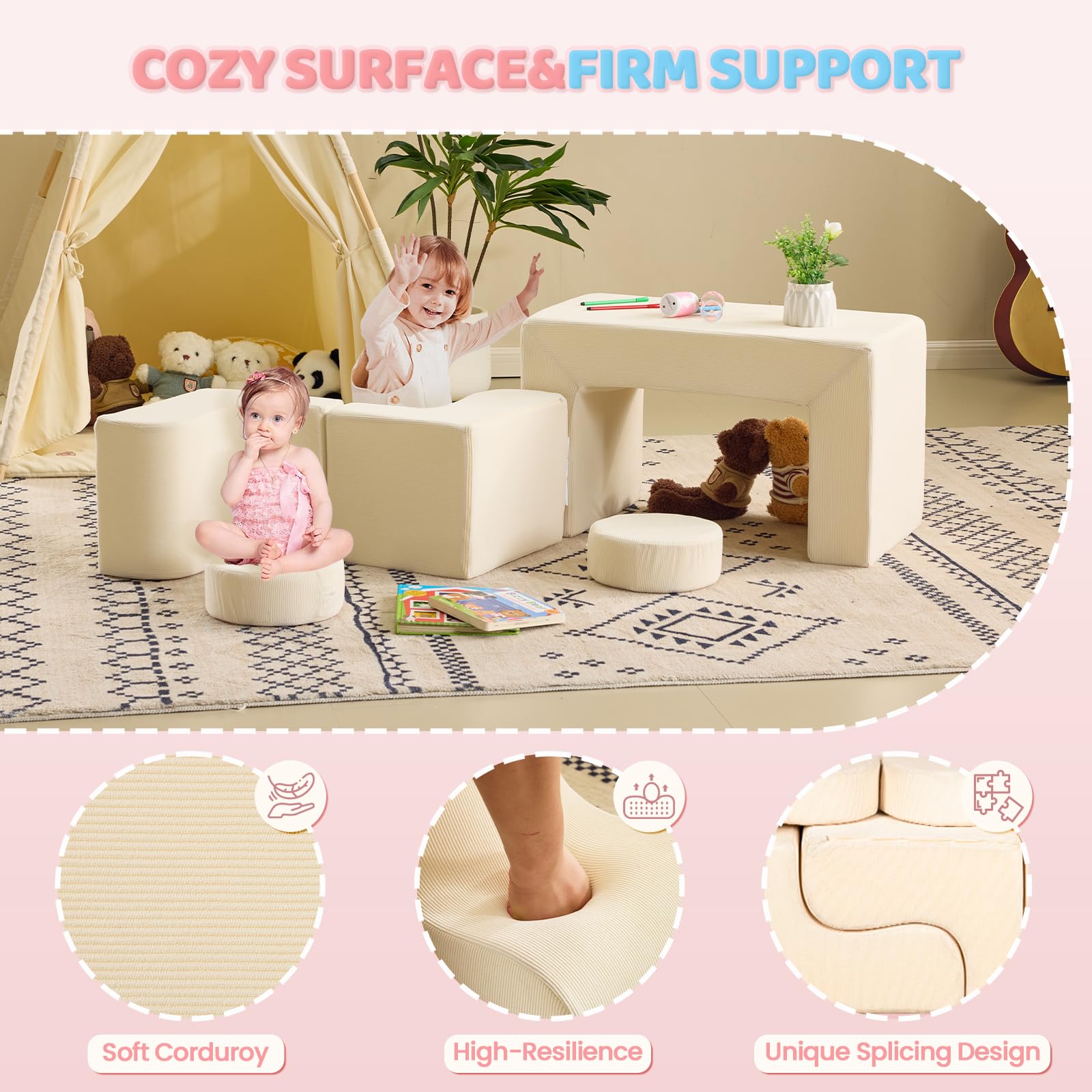 JOYMOR Modular Kids Play Couch Convertible Foam Sectional Sofa